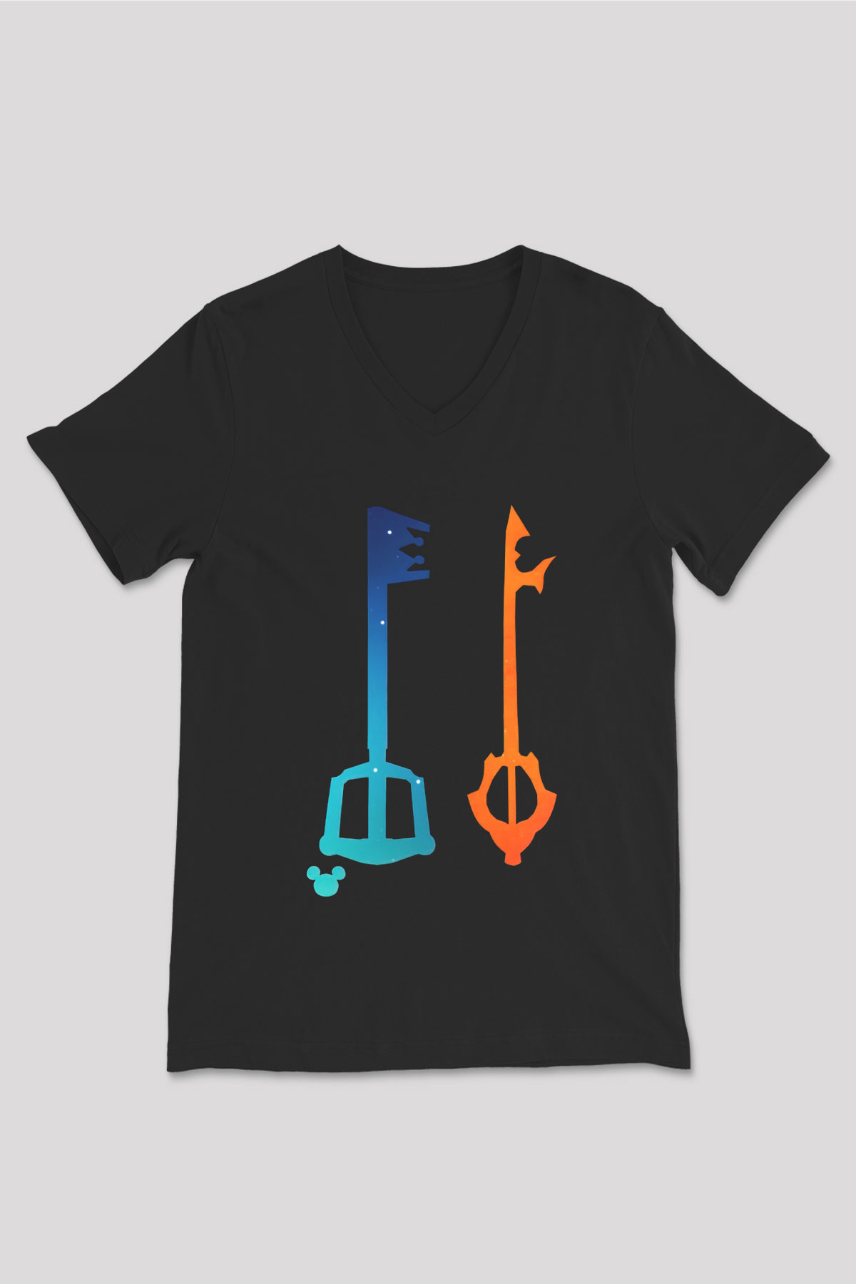 Kingdom Hearts Siyah Unisex V Yaka Tişört T-Shirt