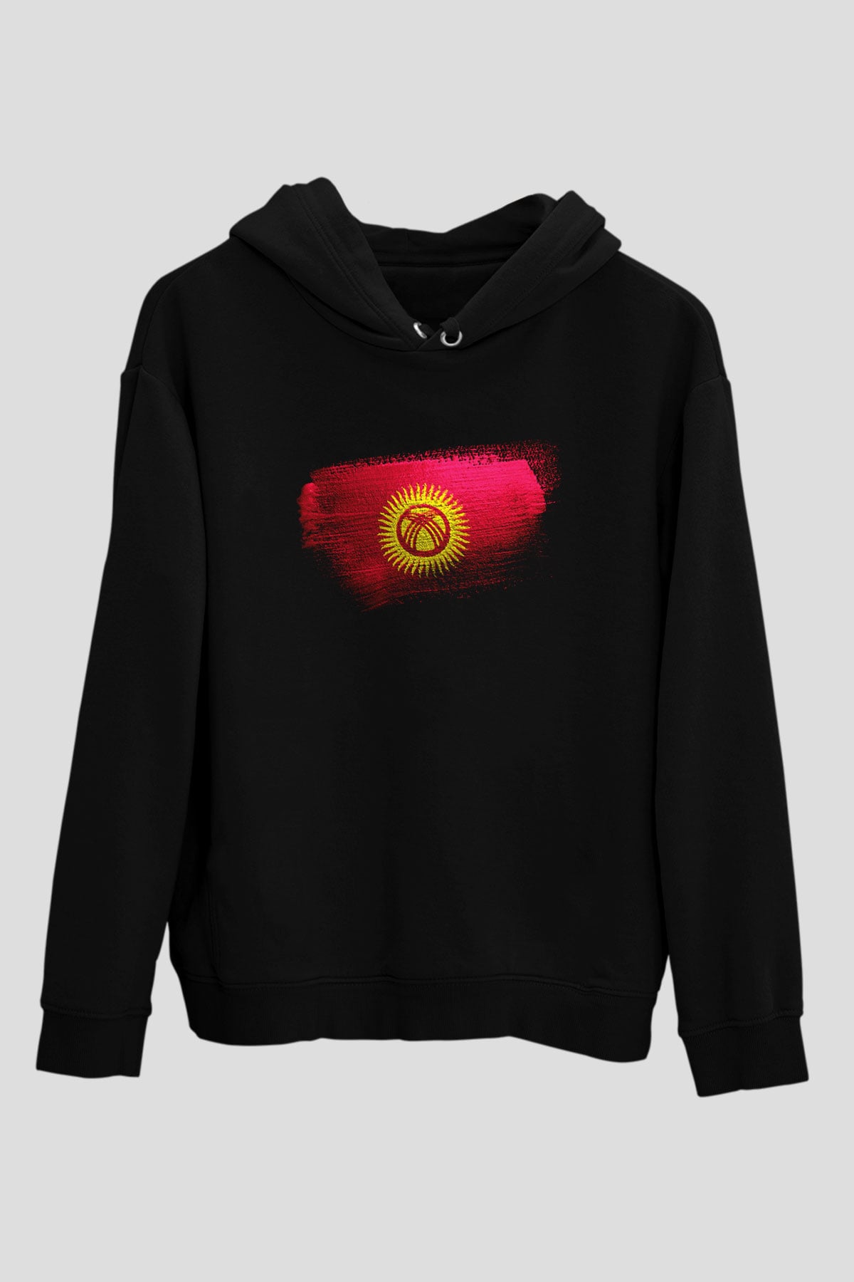 Kırgızistan - Kyrgyzstan Bayrağı Baskılı Unisex Siyah Kapüşonlu Sweatshirt