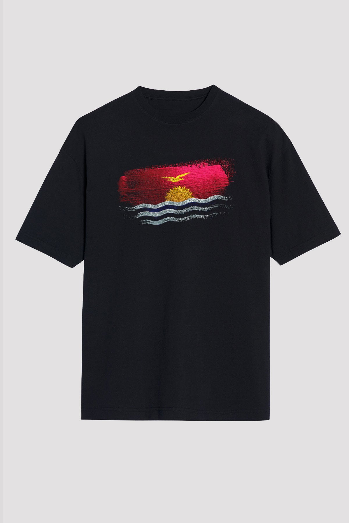 Kiribati Bayrağı Baskılı Unisex Siyah Oversize Tişört