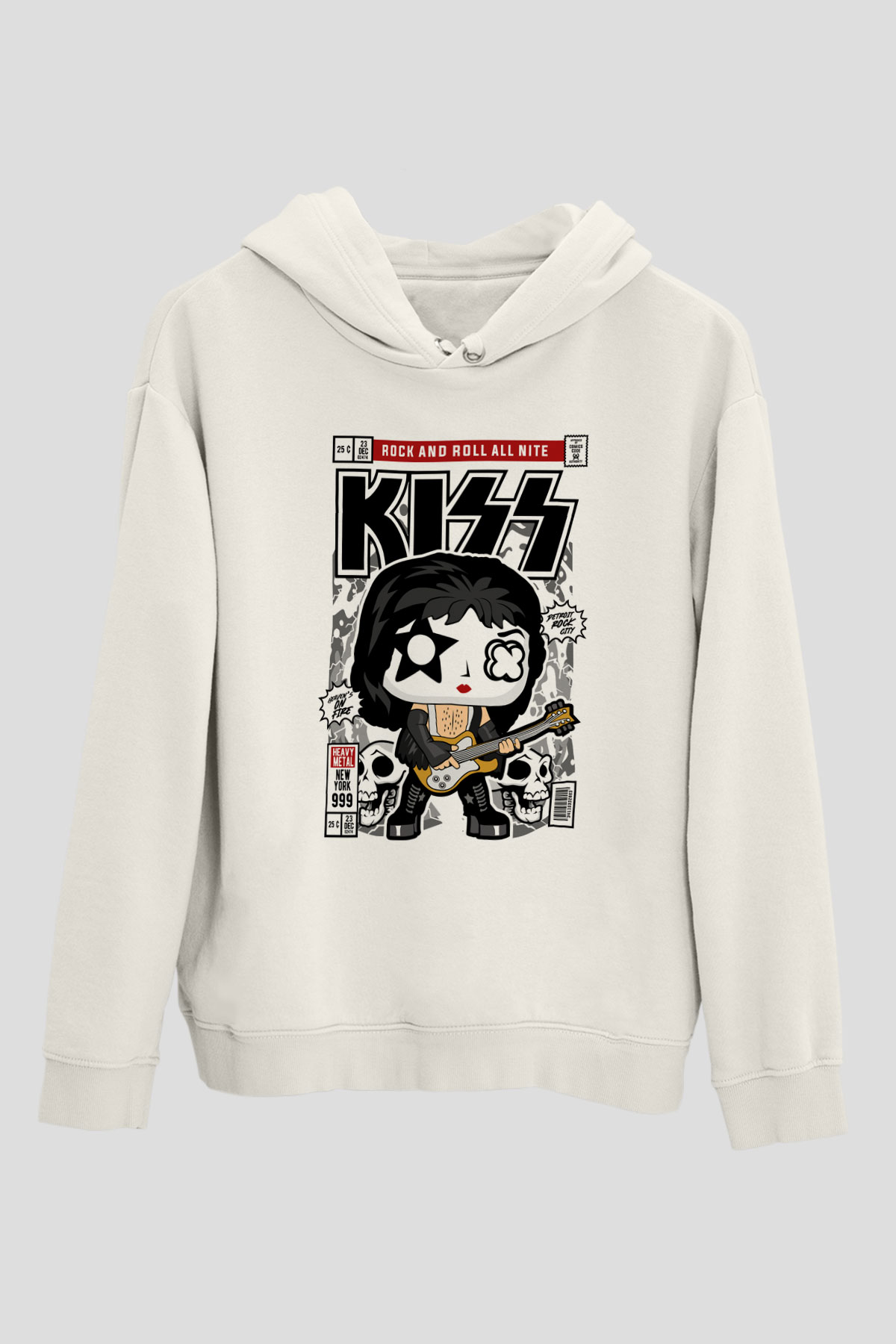 Kiss Baskılı Unisex Beyaz Hoodie