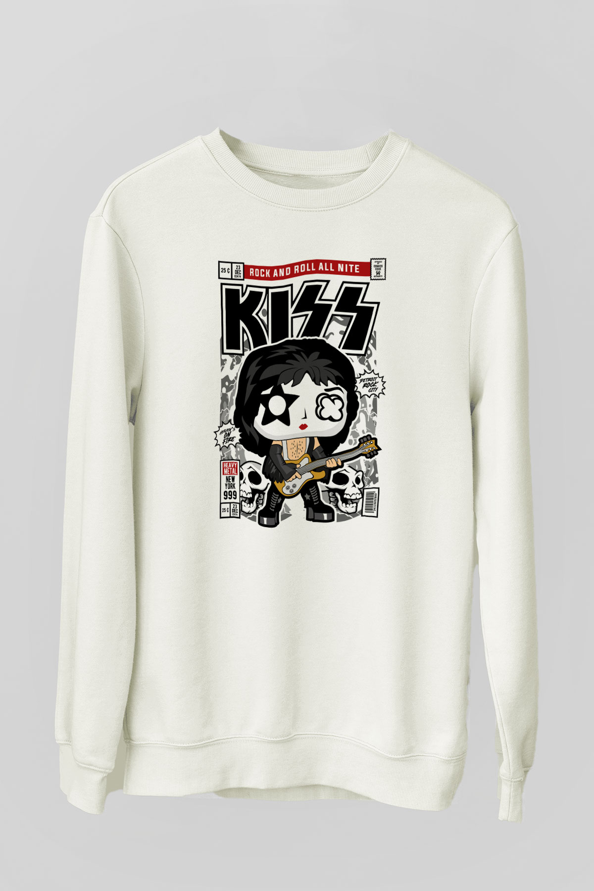 Kiss Baskılı Unisex Beyaz Sweatshirt
