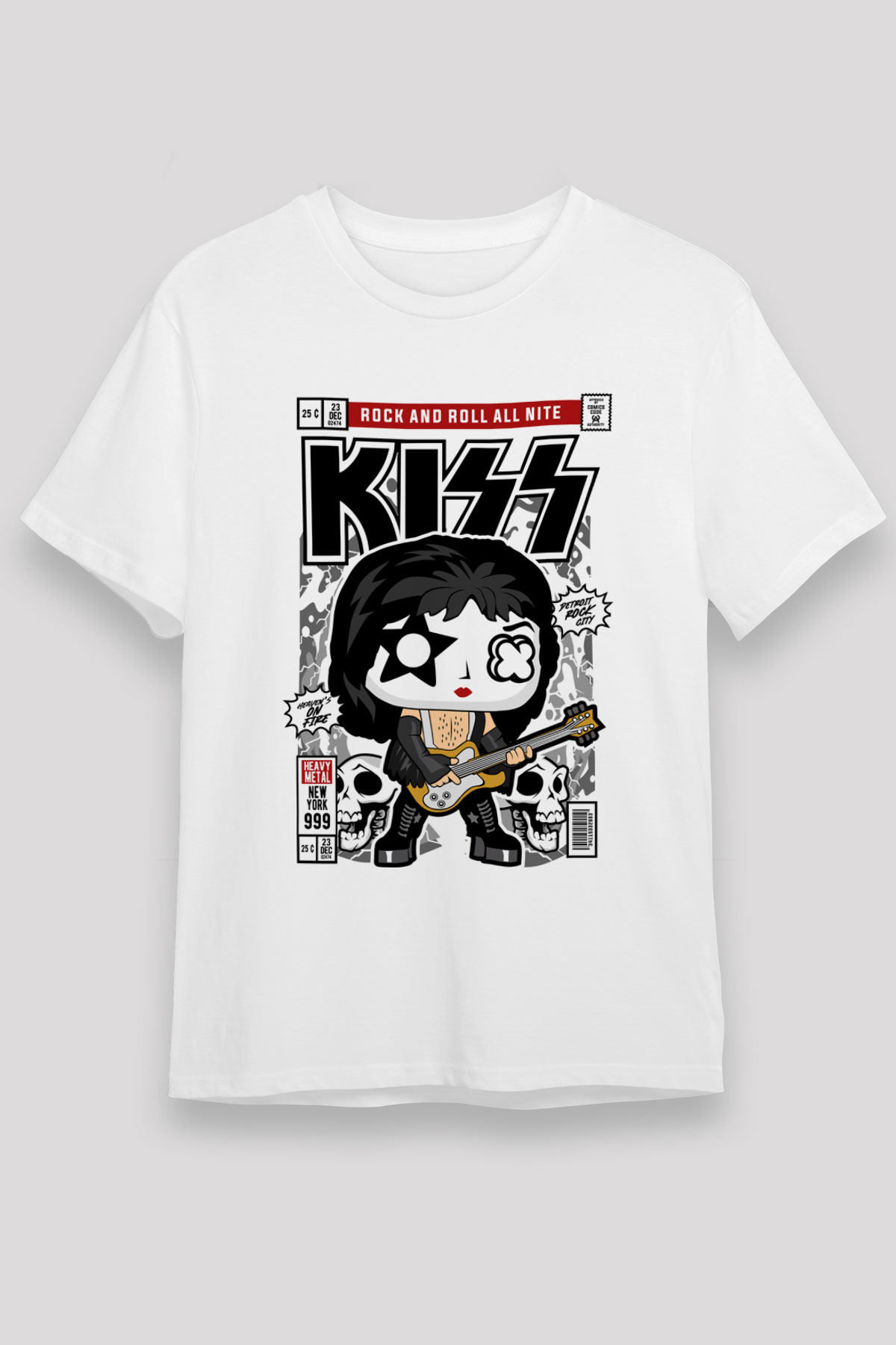 Kiss Baskılı Unisex Beyaz Tişört