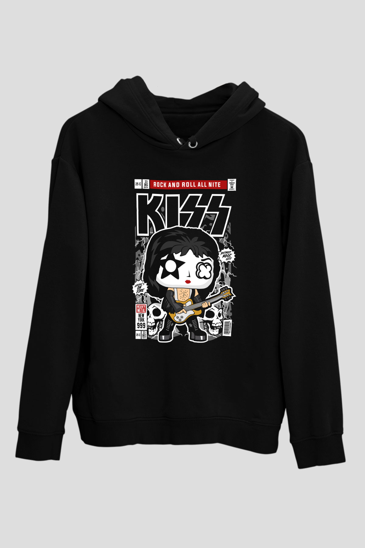Kiss Baskılı Unisex Siyah Hoodie