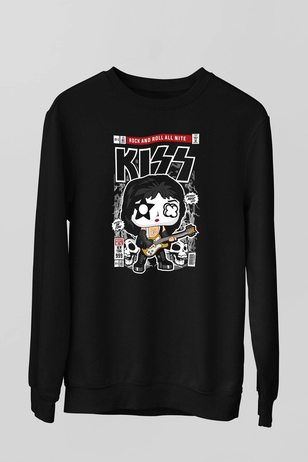 Kiss Baskılı Unisex Siyah Sweatshirt