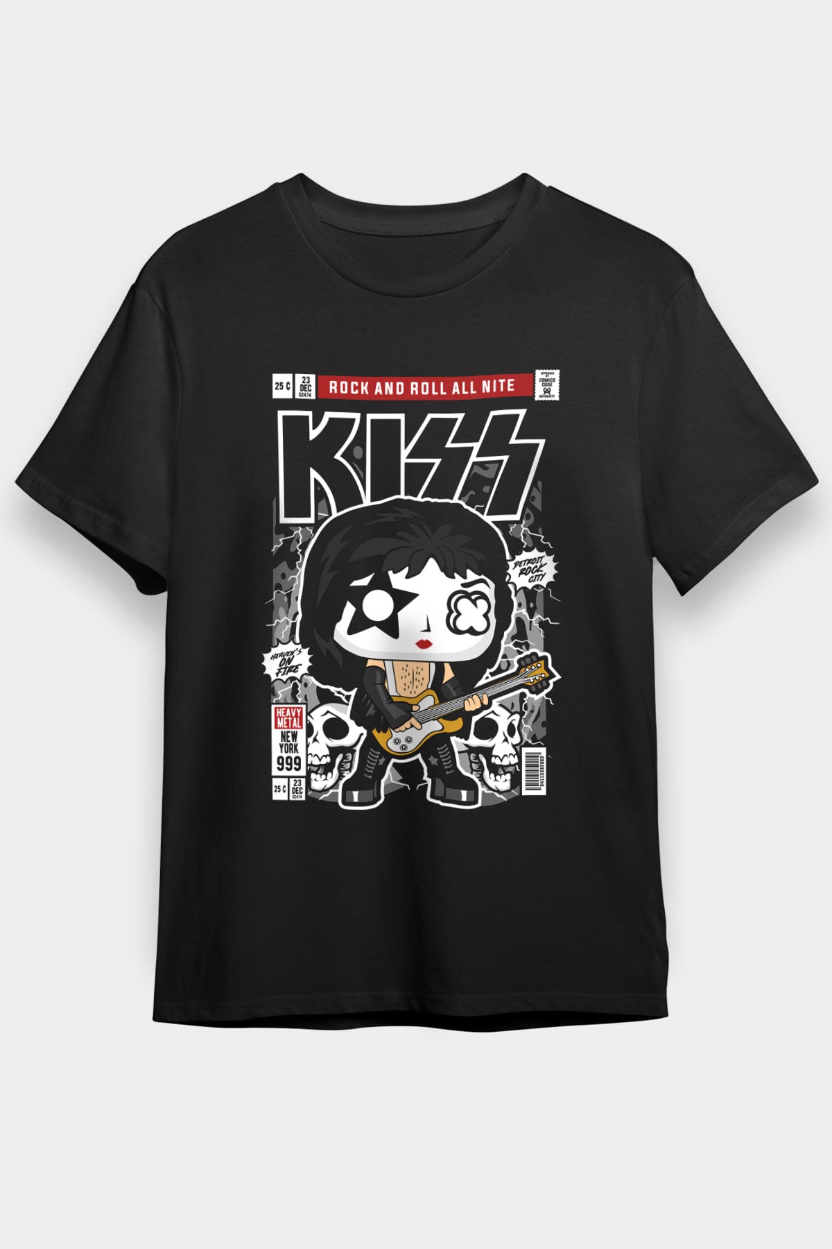 Kiss Baskılı Unisex Siyah Tişört