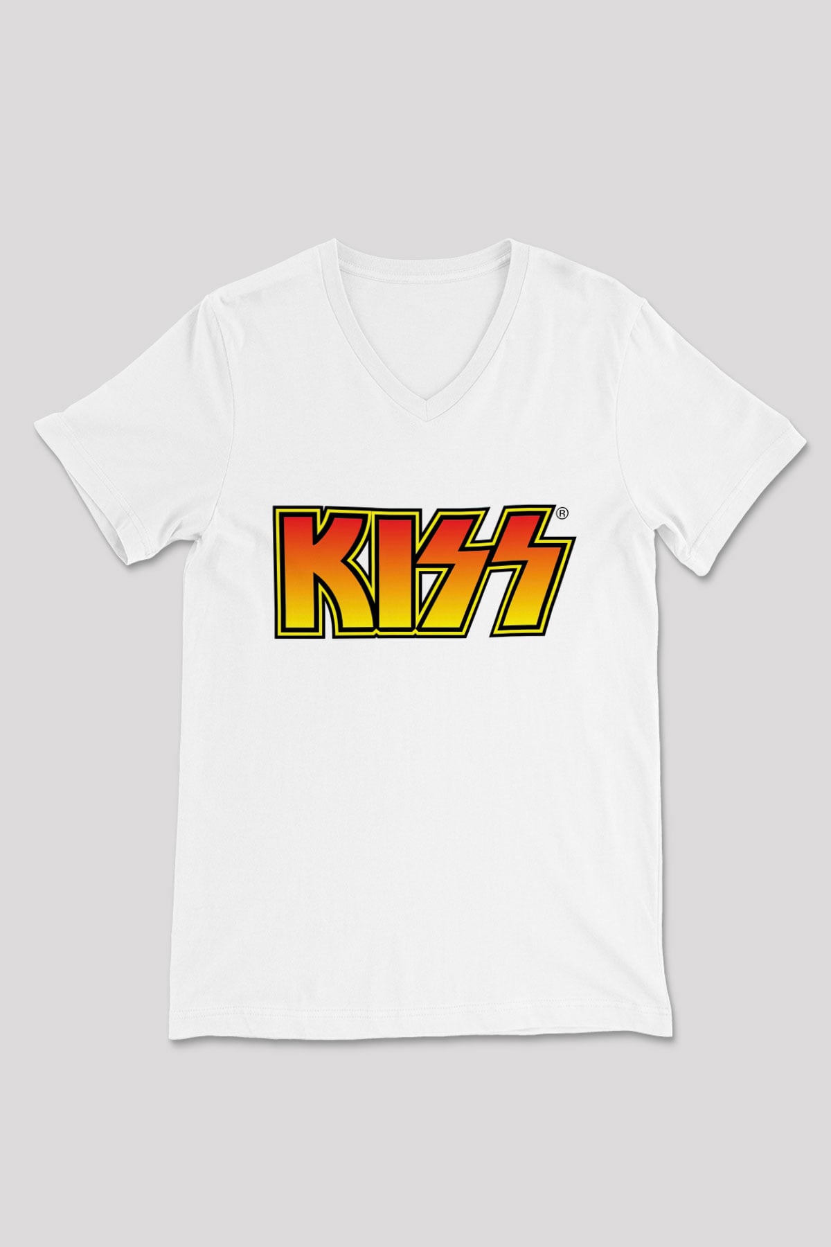 Kiss Beyaz Unisex V Yaka Tişört T-Shirt