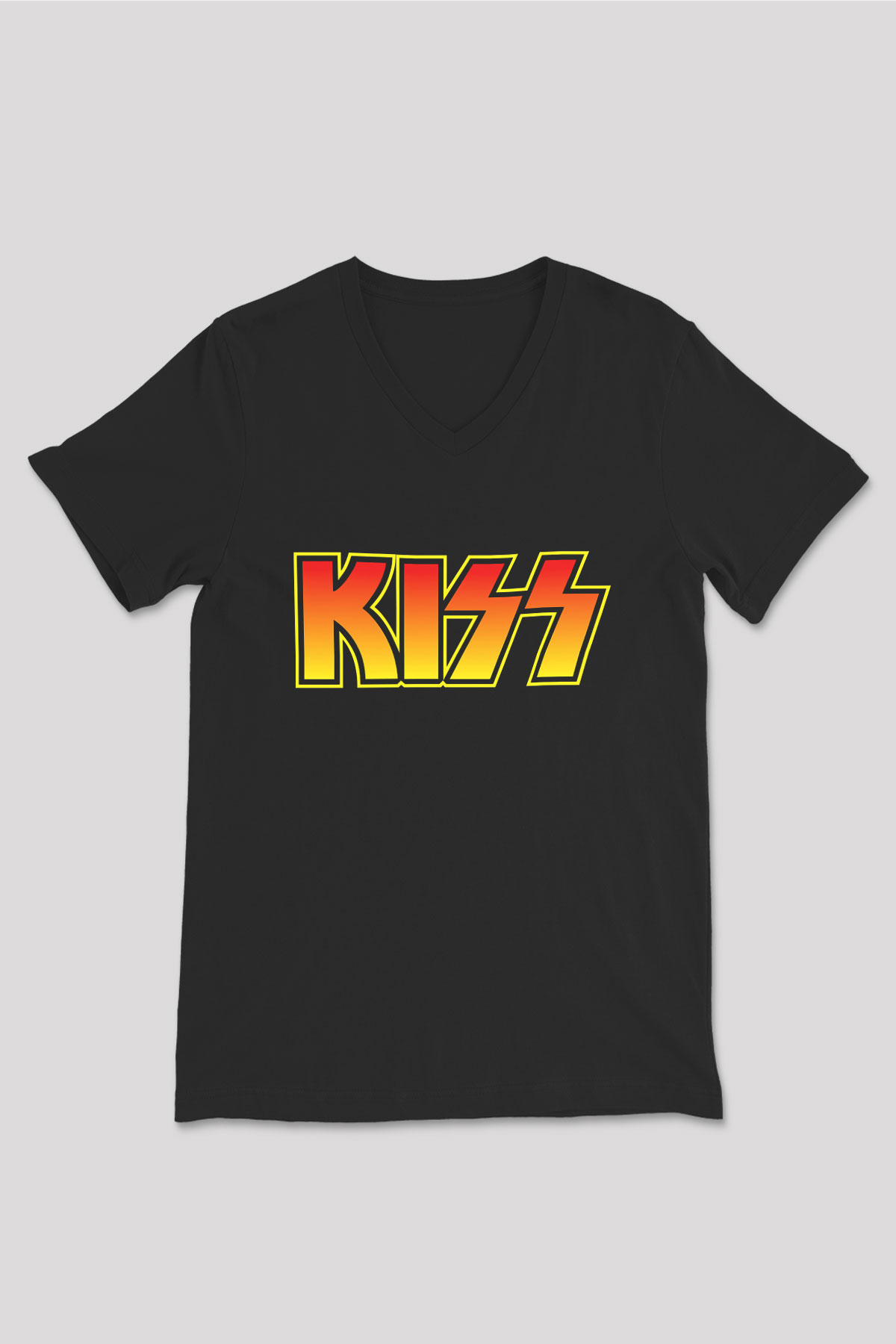 Kiss Siyah Unisex V Yaka Tişört T-Shirt