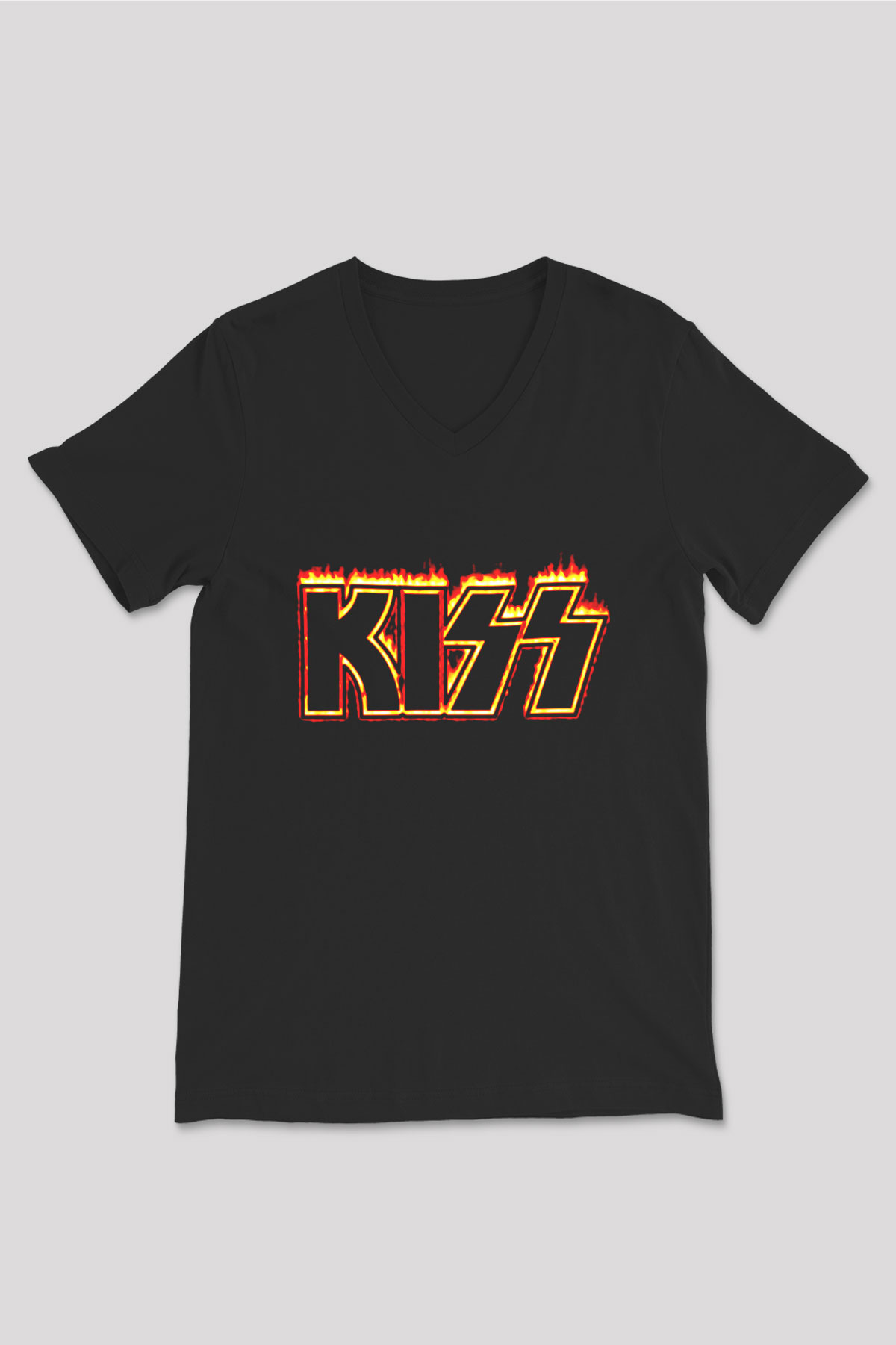 Kiss Siyah Unisex V Yaka Tişört T-Shirt