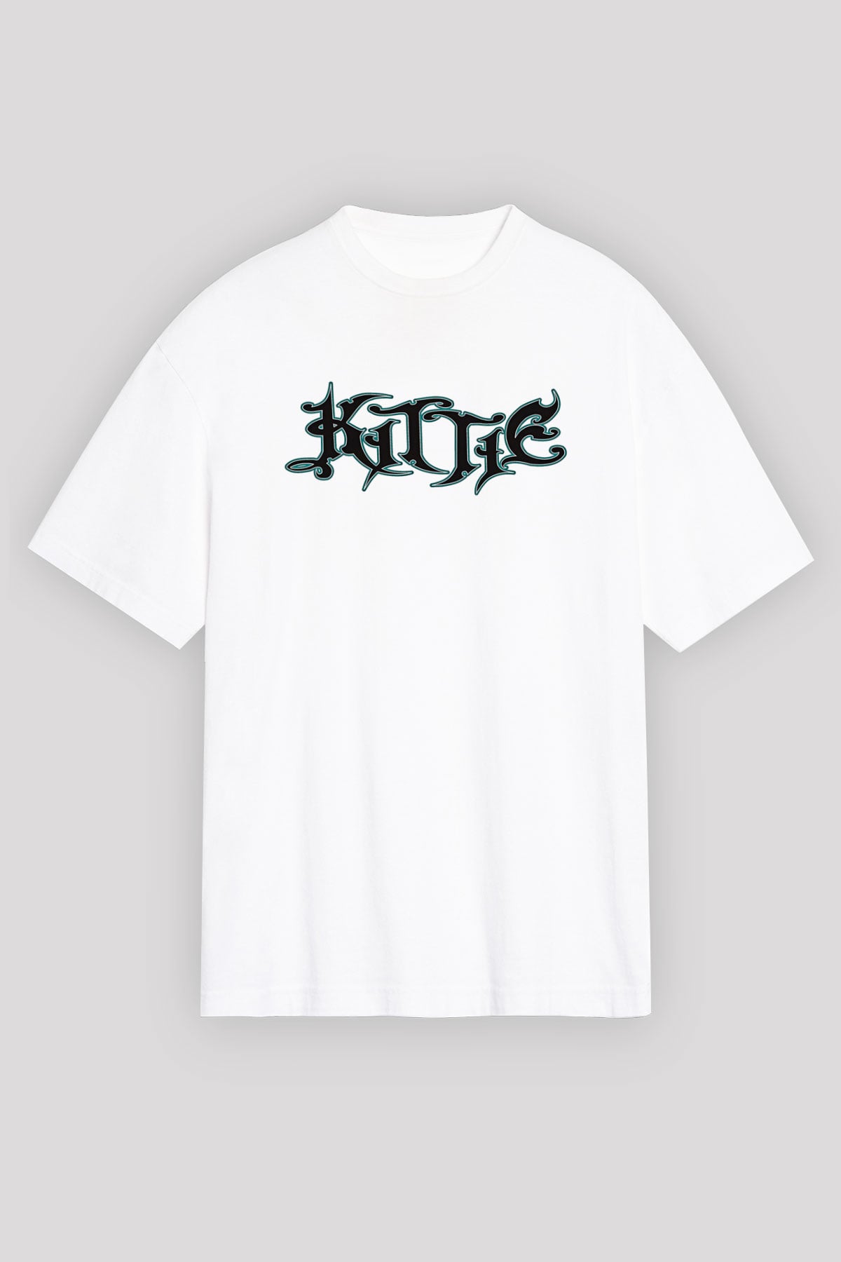 Kittie Baskılı Beyaz Unisex Oversize Tişört - Tshirt