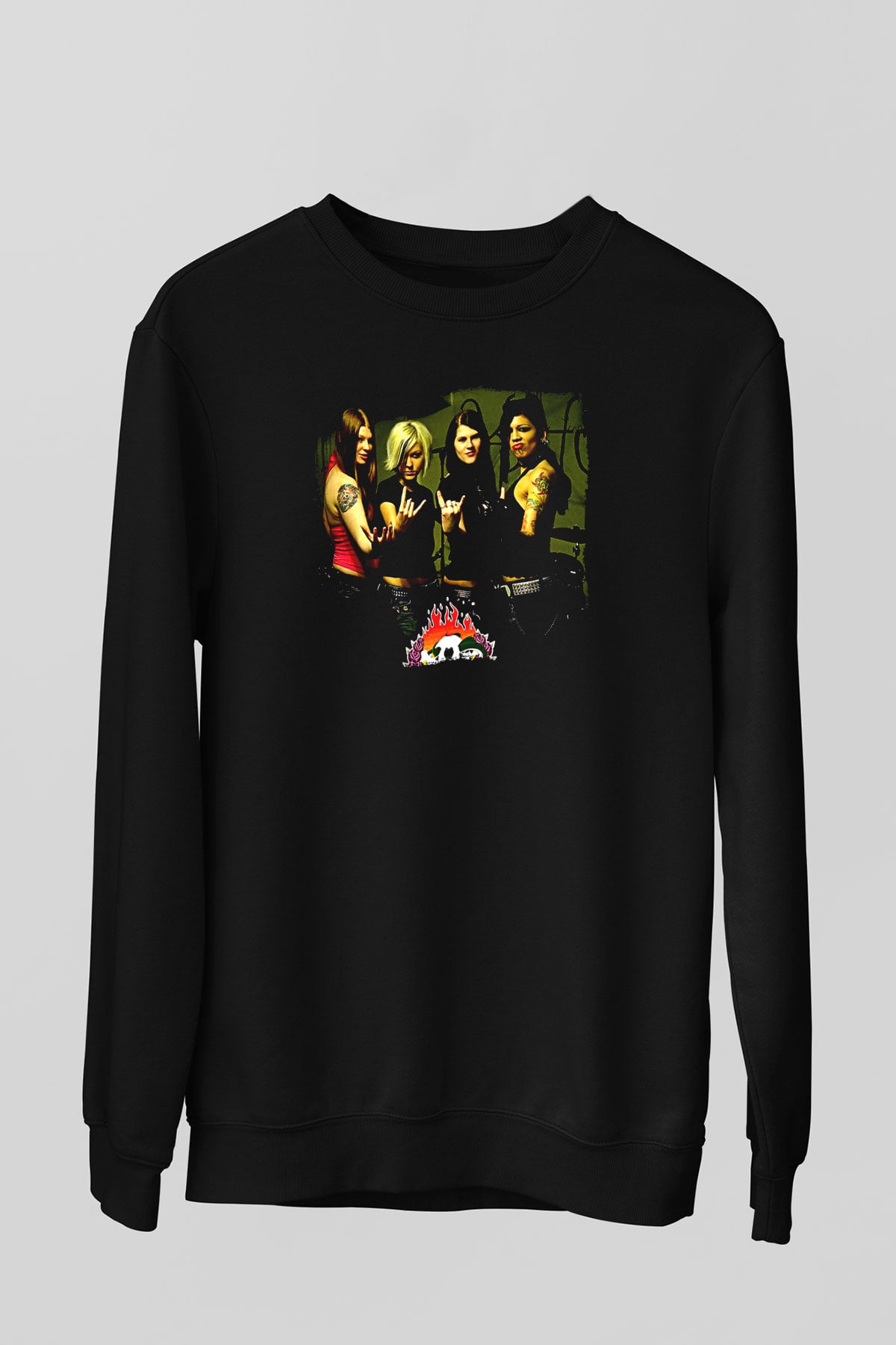 Kittie Baskılı Unisex Siyah Sweatshirt