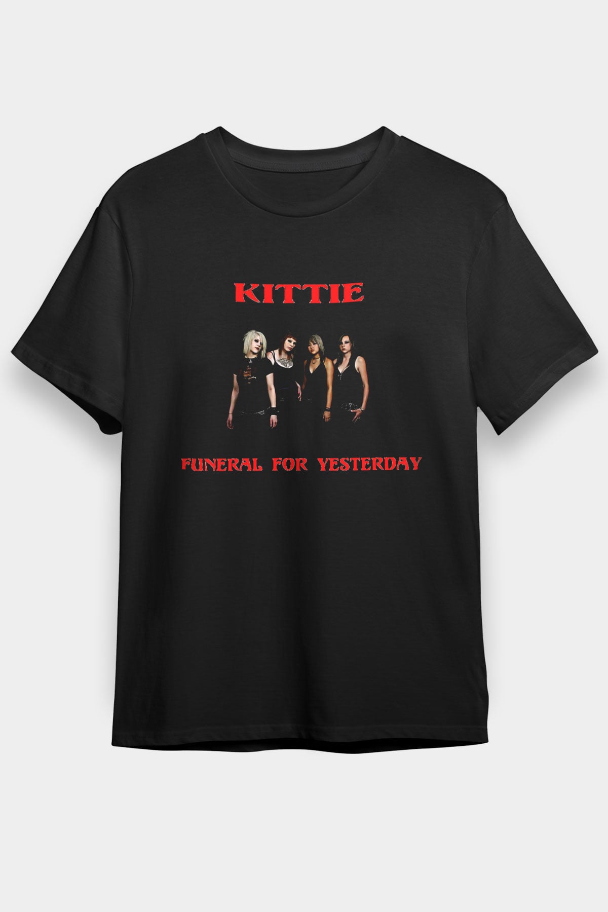 Kittie Baskılı Unisex Siyah Tişört - Tshirt