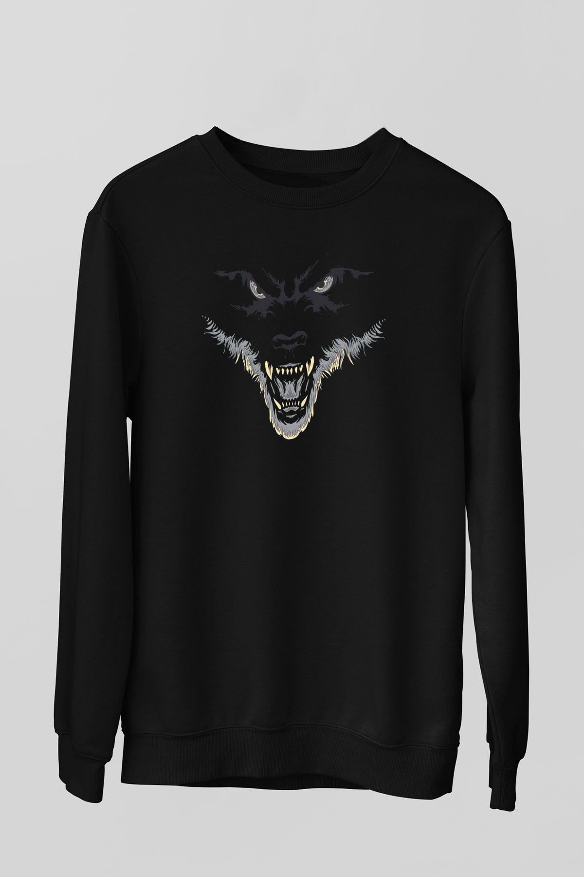 Kızgın Kurt Baskılı Unisex Siyah  Sweatshirt