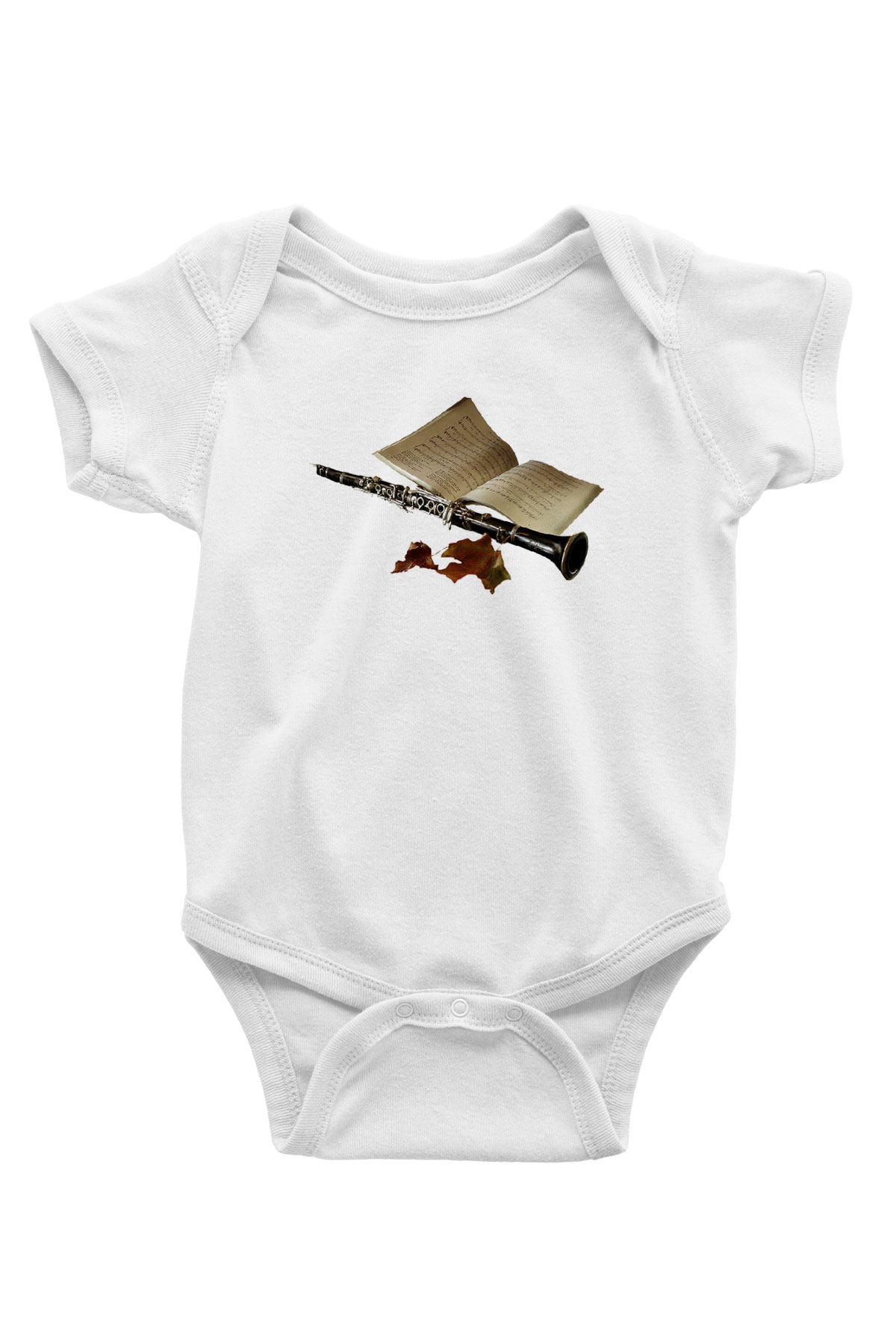 Klarnetçi Baskılı Beyaz Unisex Bebek Body - Zıbın