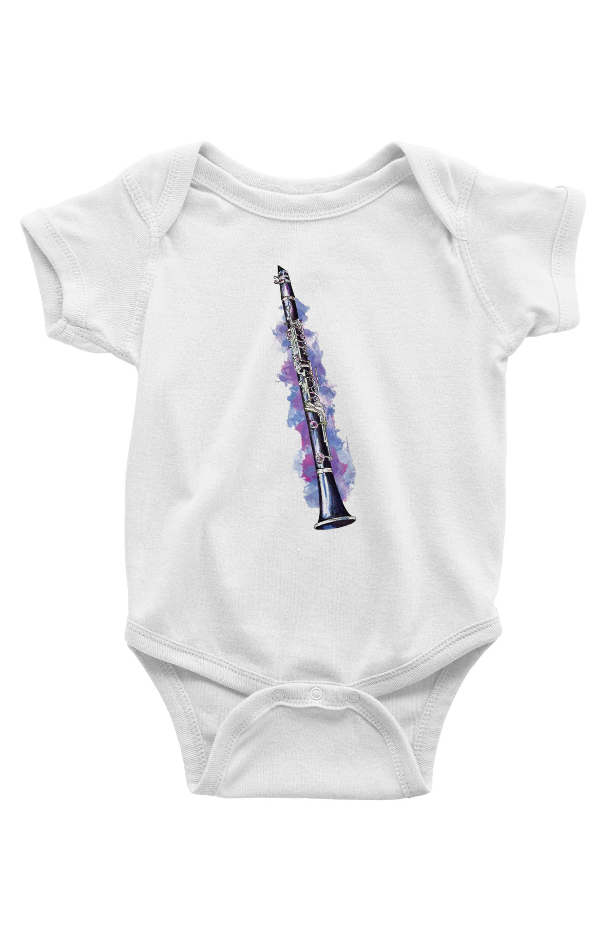 Klarnetçi Baskılı Beyaz Unisex Bebek Body - Zıbın