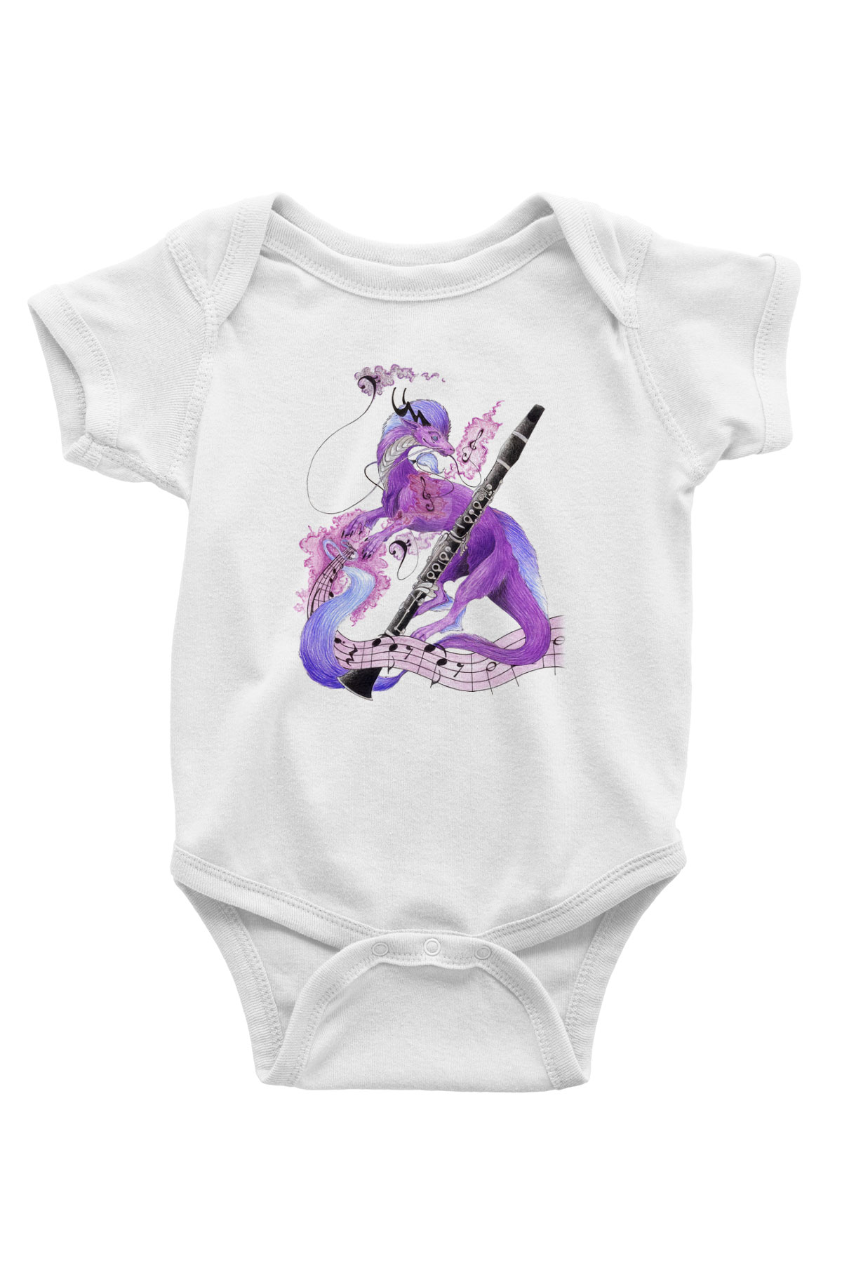 Klarnetçi Baskılı Beyaz Unisex Bebek Body - Zıbın