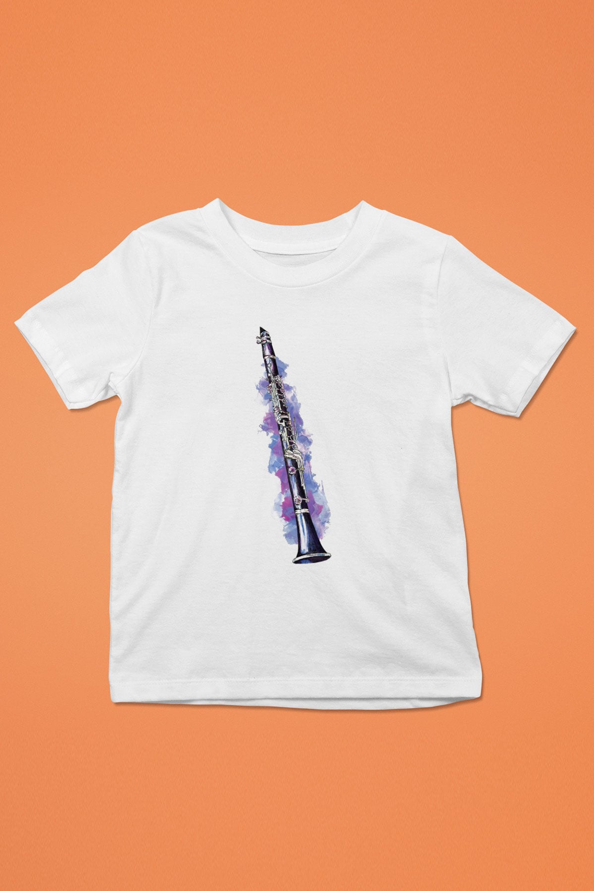 Klarnetçi Baskılı Beyaz Unisex Çocuk Tişört