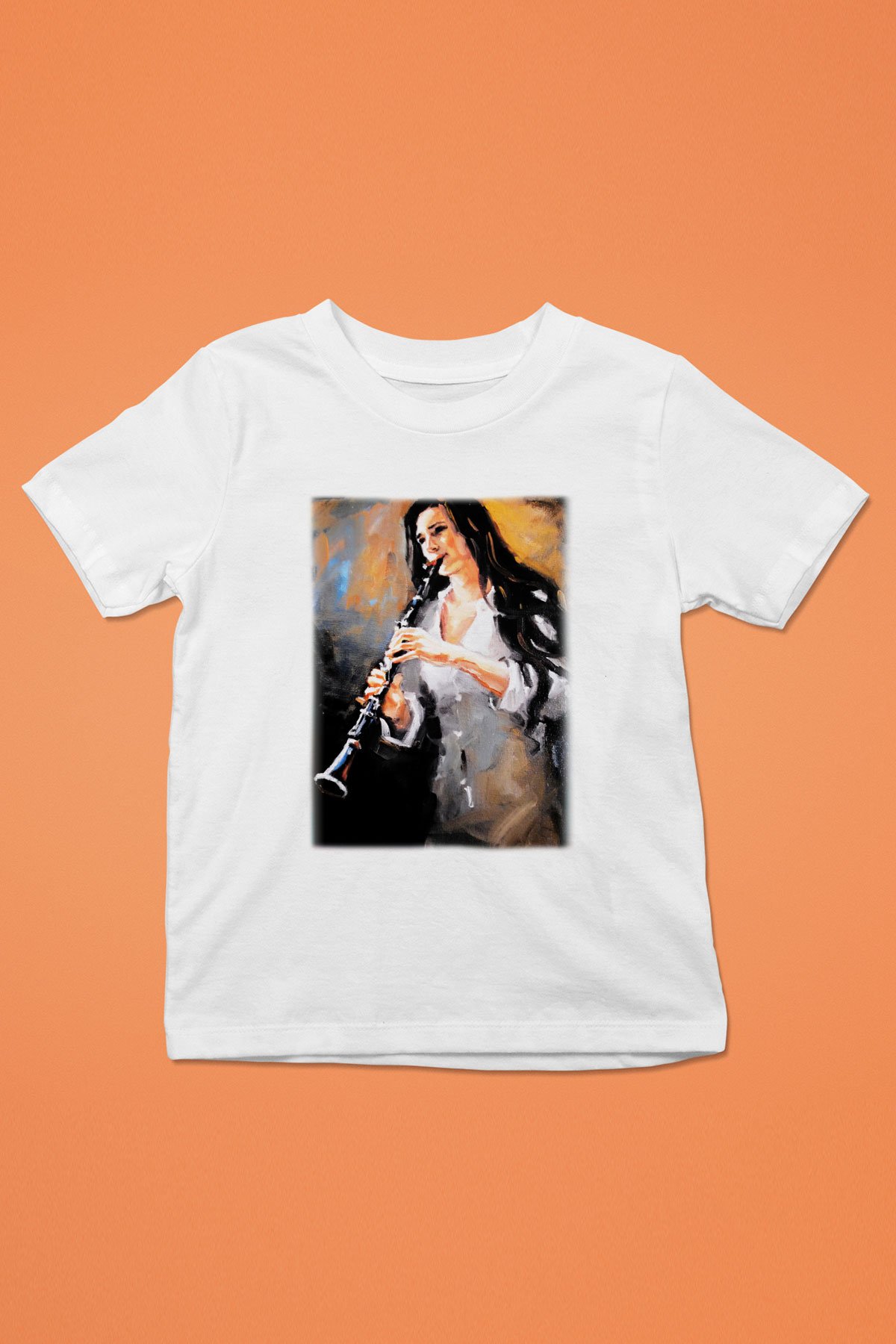 Klarnetçi Baskılı Beyaz Unisex Çocuk Tişört