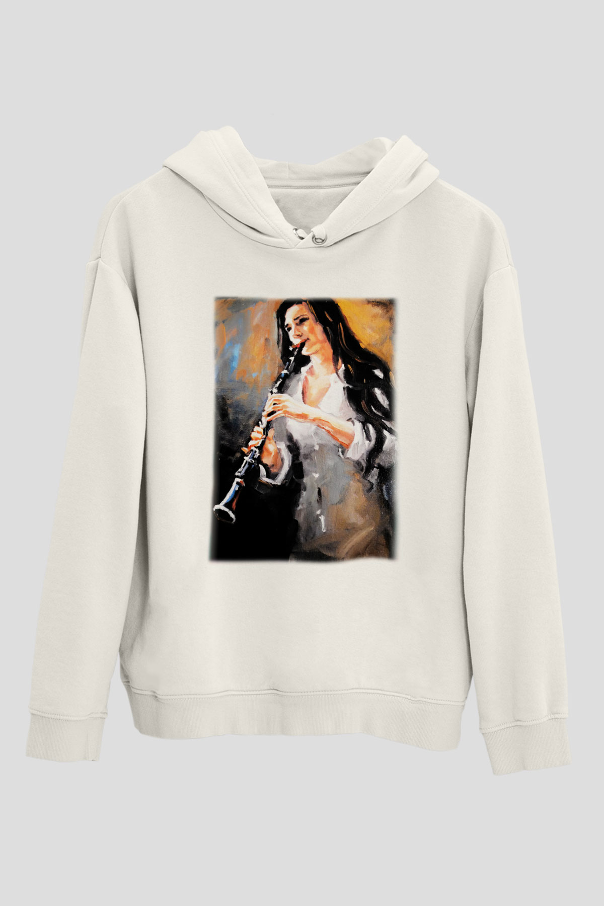 Klarnetçi Beyaz Unisex Hoodie