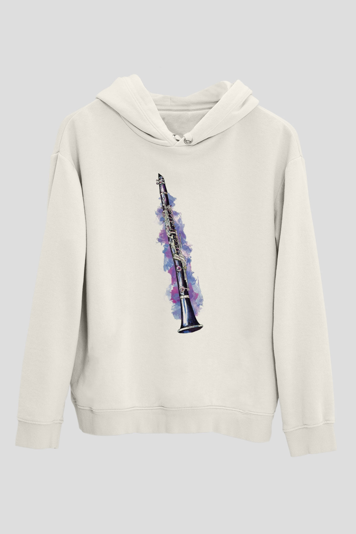 Klarnetçi Beyaz Unisex Hoodie
