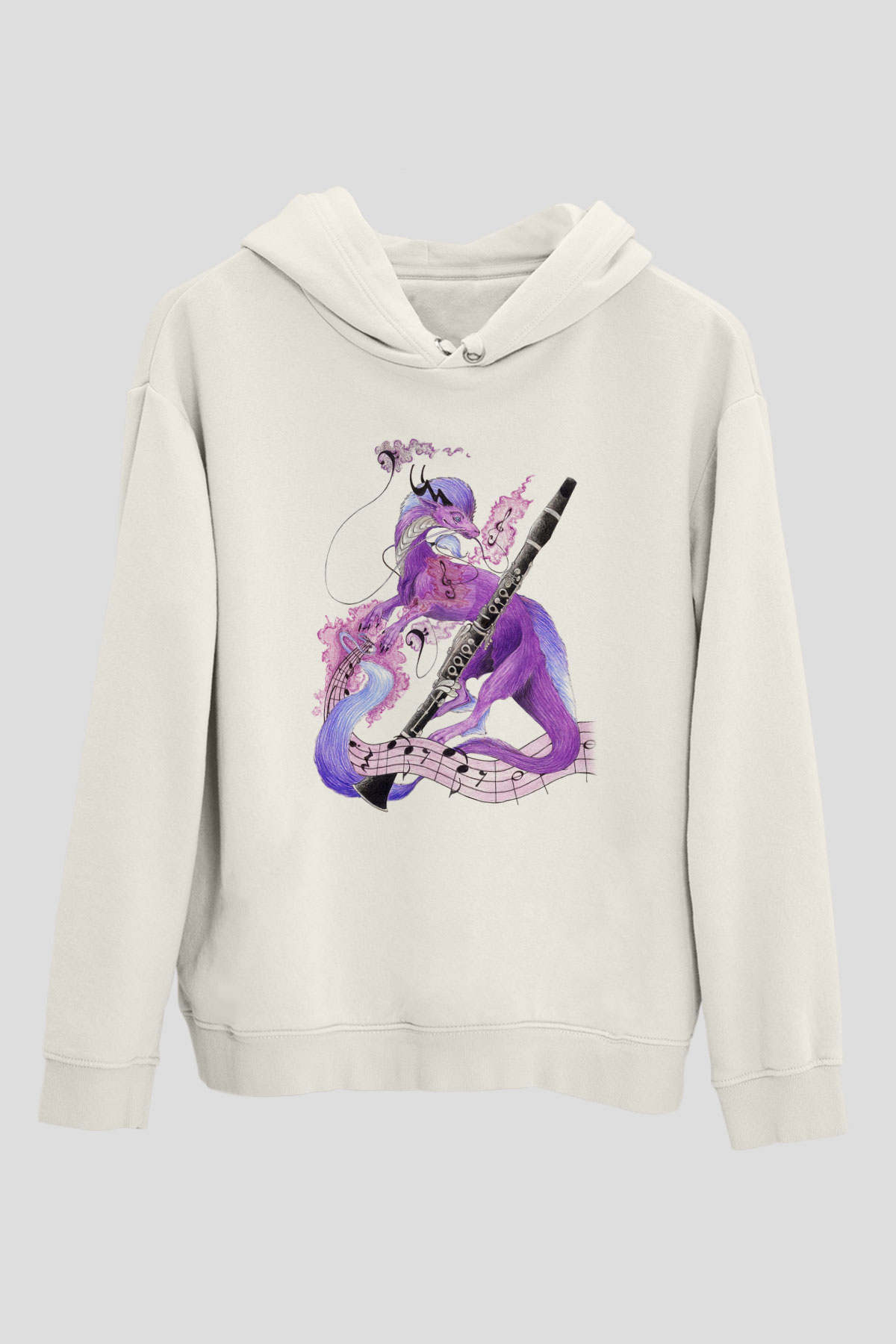 Klarnetçi Beyaz Unisex Hoodie