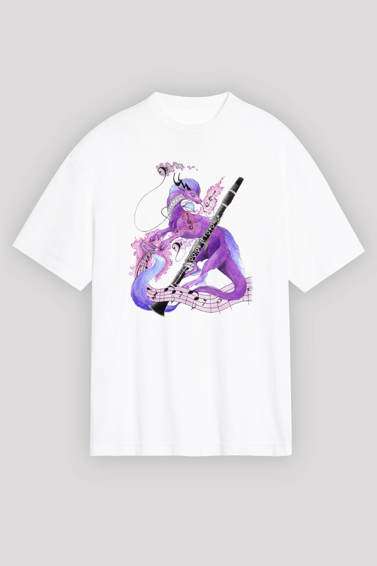Klarnetçi Beyaz Unisex Oversize Tişört T-Shirt