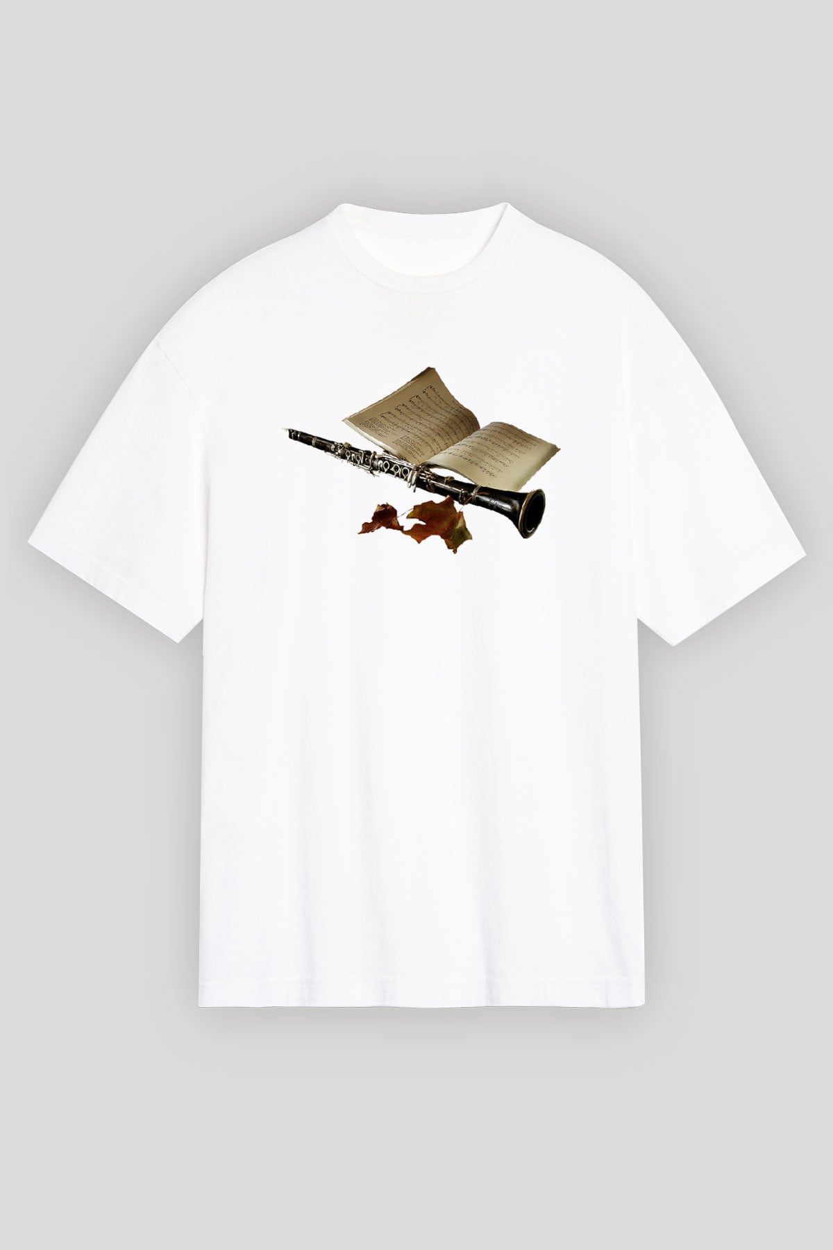 Klarnetçi Beyaz Unisex Oversize Tişört T-Shirt