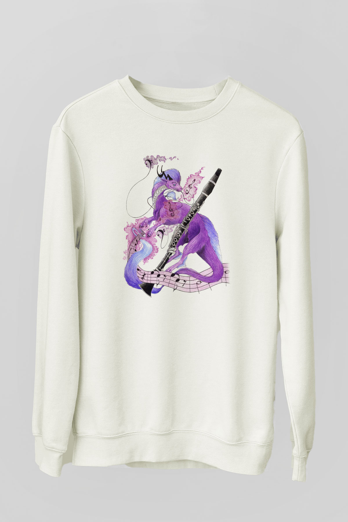 Klarnetçi Beyaz Unisex Sweatshirt