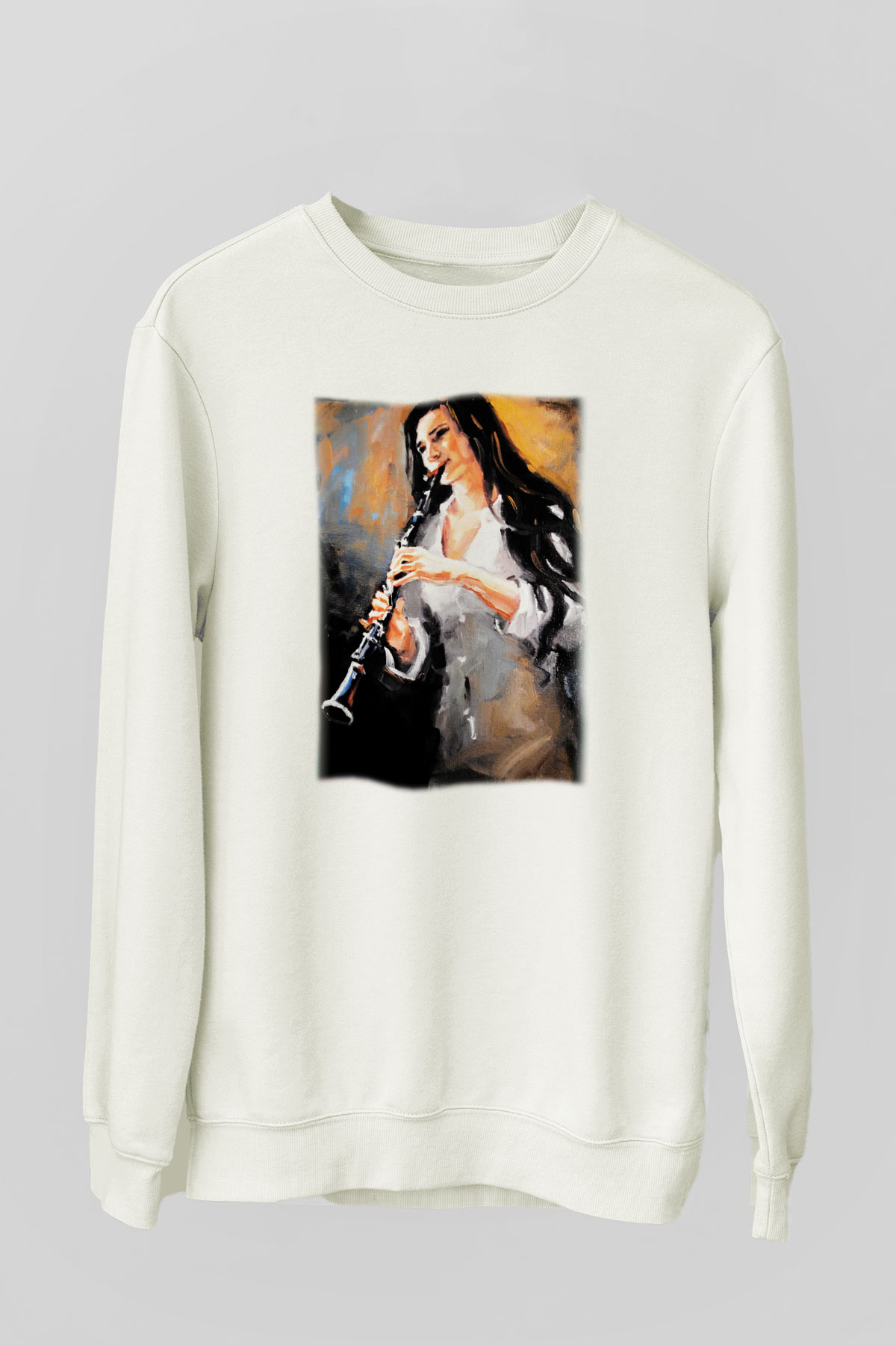 Klarnetçi Beyaz Unisex Sweatshirt