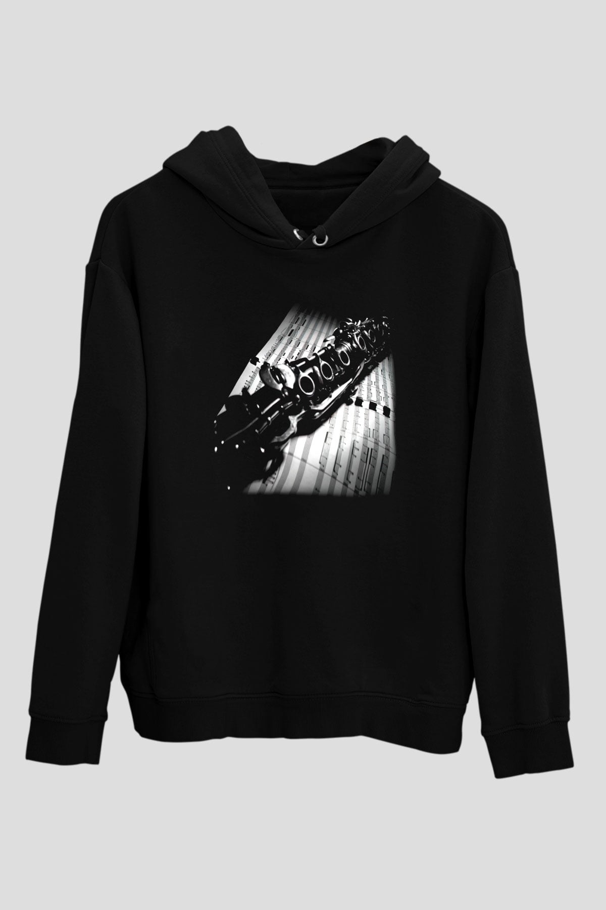Klarnetçi Siyah Unisex Kapşonlu Sweatshirt