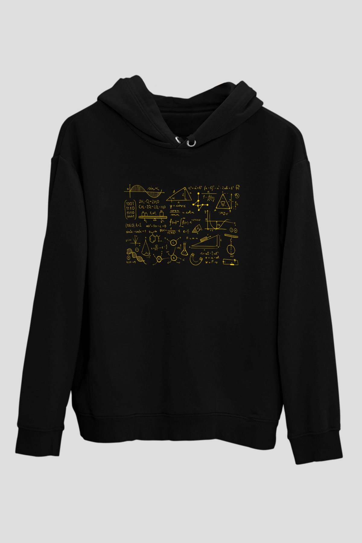 Klasik Fizik Kimya Denklemleri Baskılı Unisex Siyah Hoodie