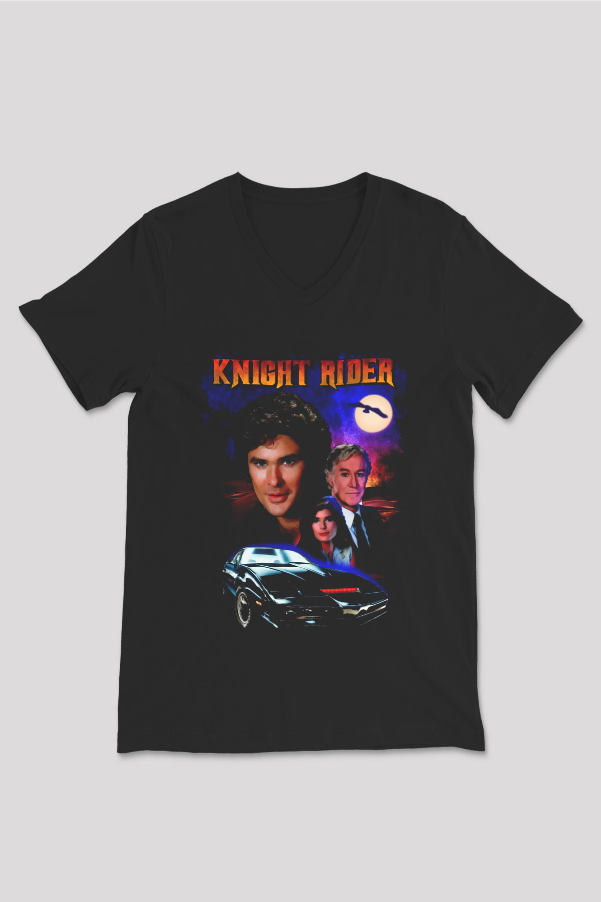 Knight Rider Siyah Unisex  V Yaka Tişört