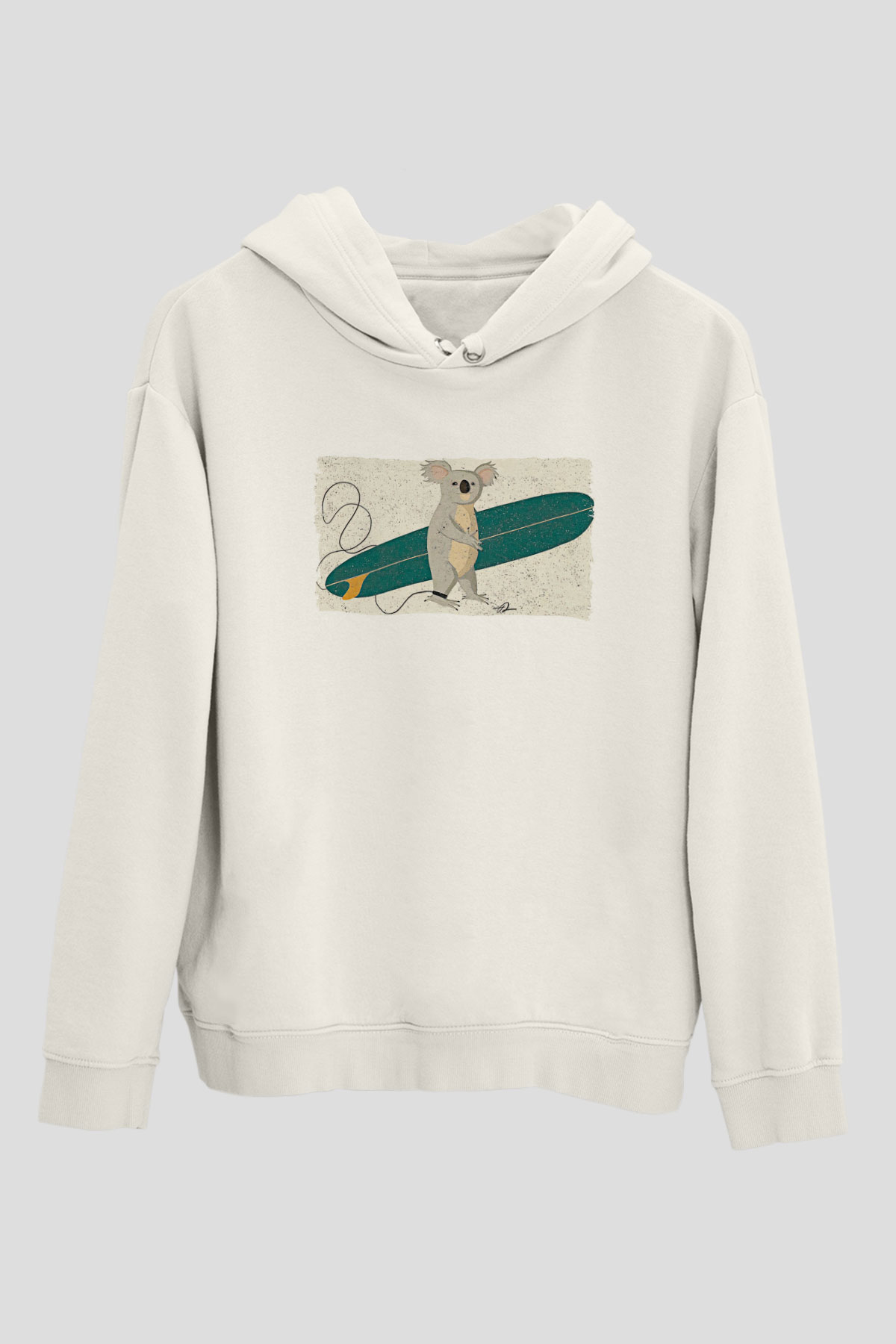 Koala Baskılı Beyaz Unisex Hoodie