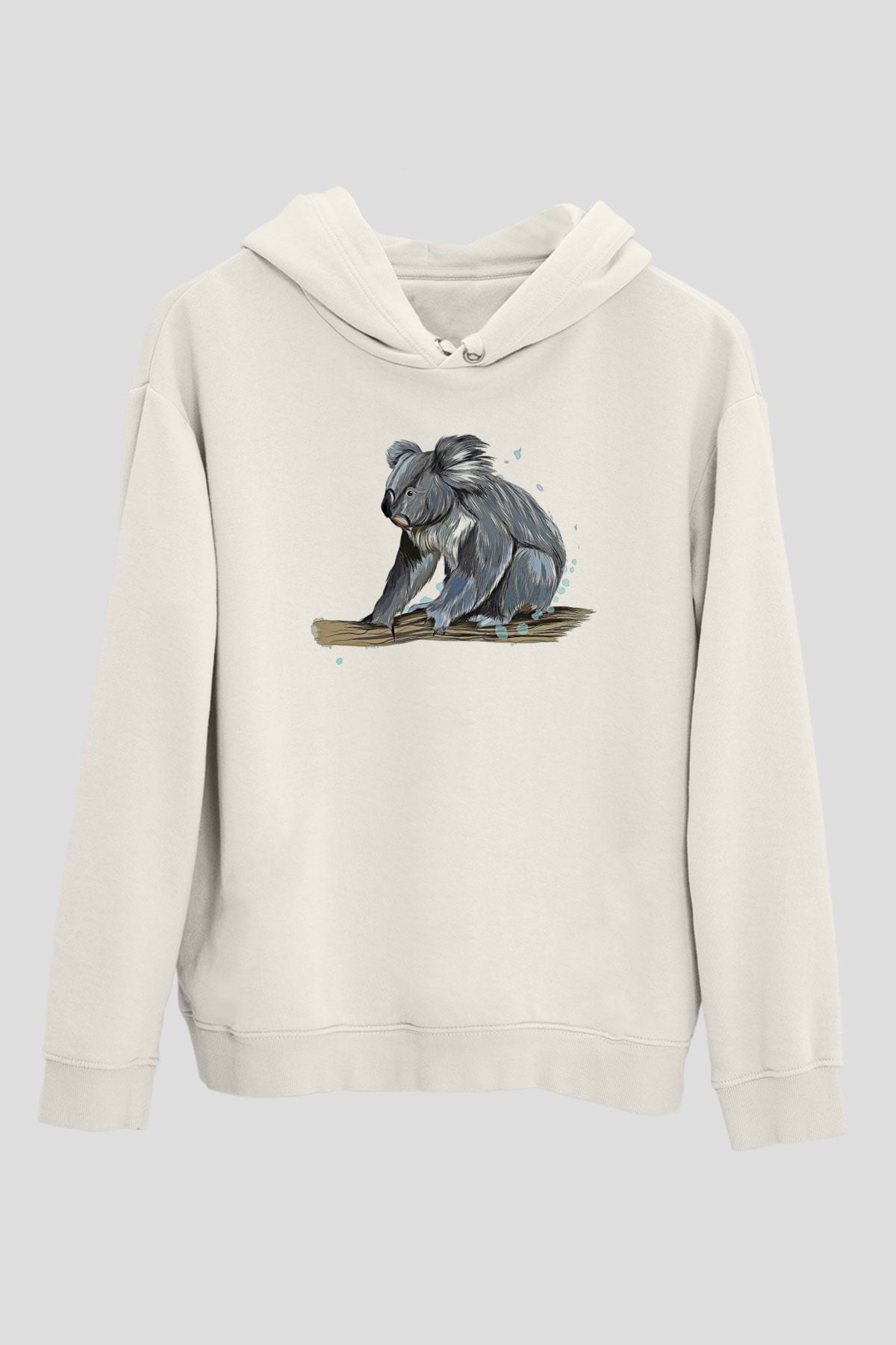 Koala Baskılı Beyaz Unisex Hoodie