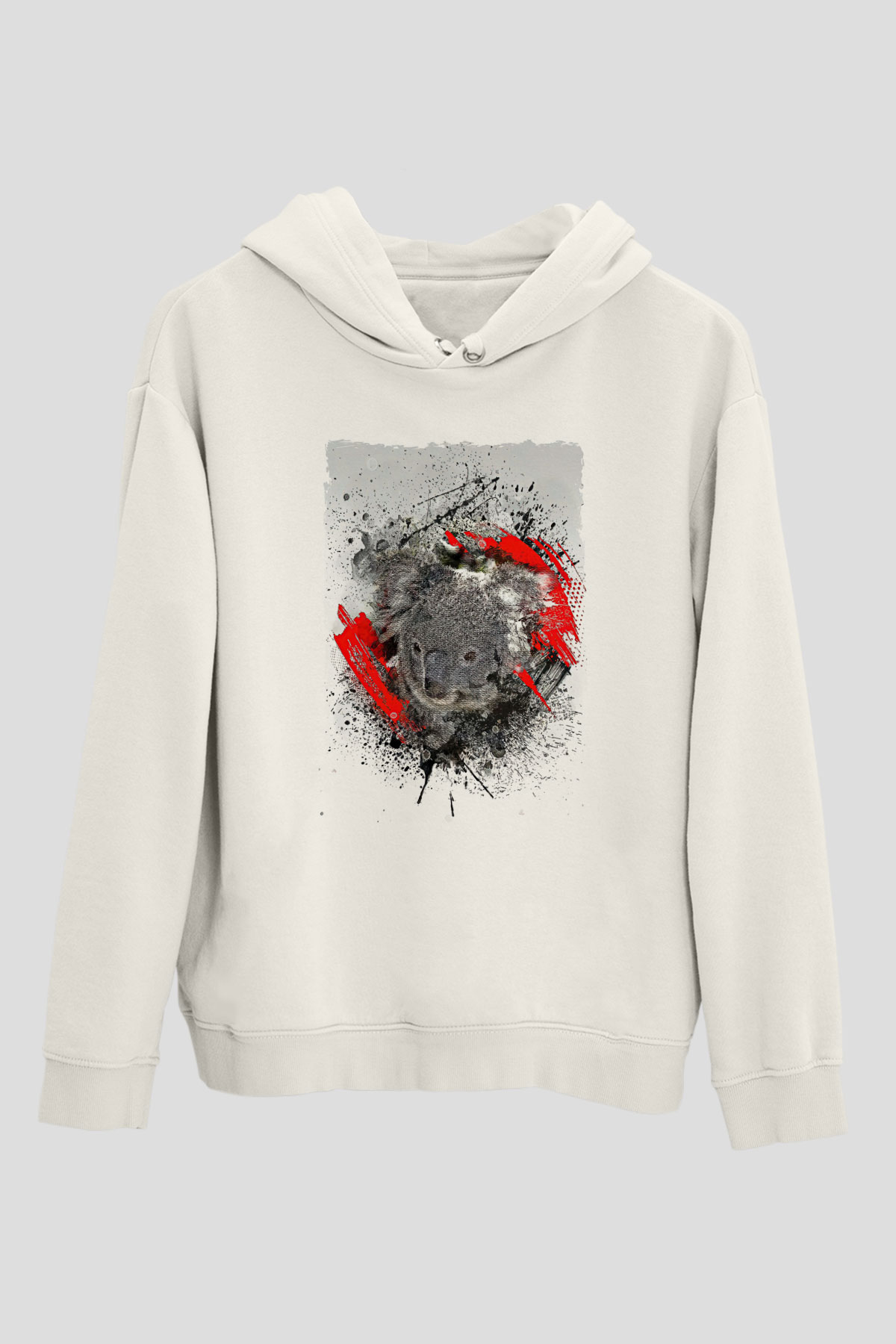 Koala Baskılı Beyaz Unisex Hoodie