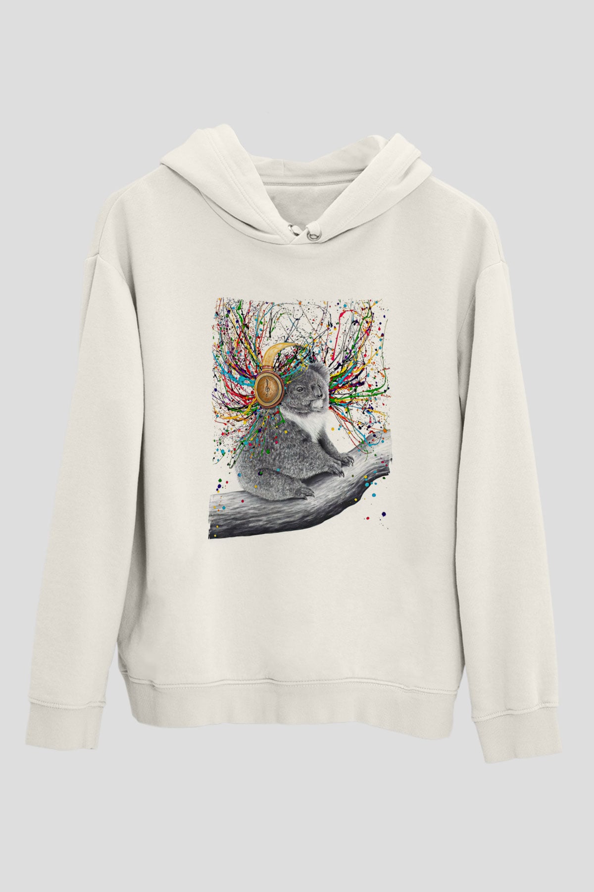 Koala Baskılı Beyaz Unisex Hoodie