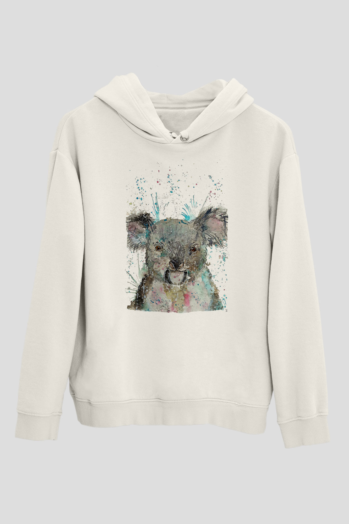 Koala Baskılı Beyaz Unisex Hoodie