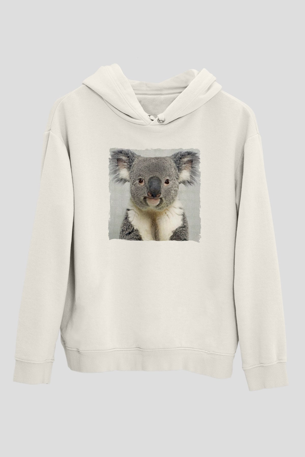 Koala Baskılı Beyaz Unisex Hoodie