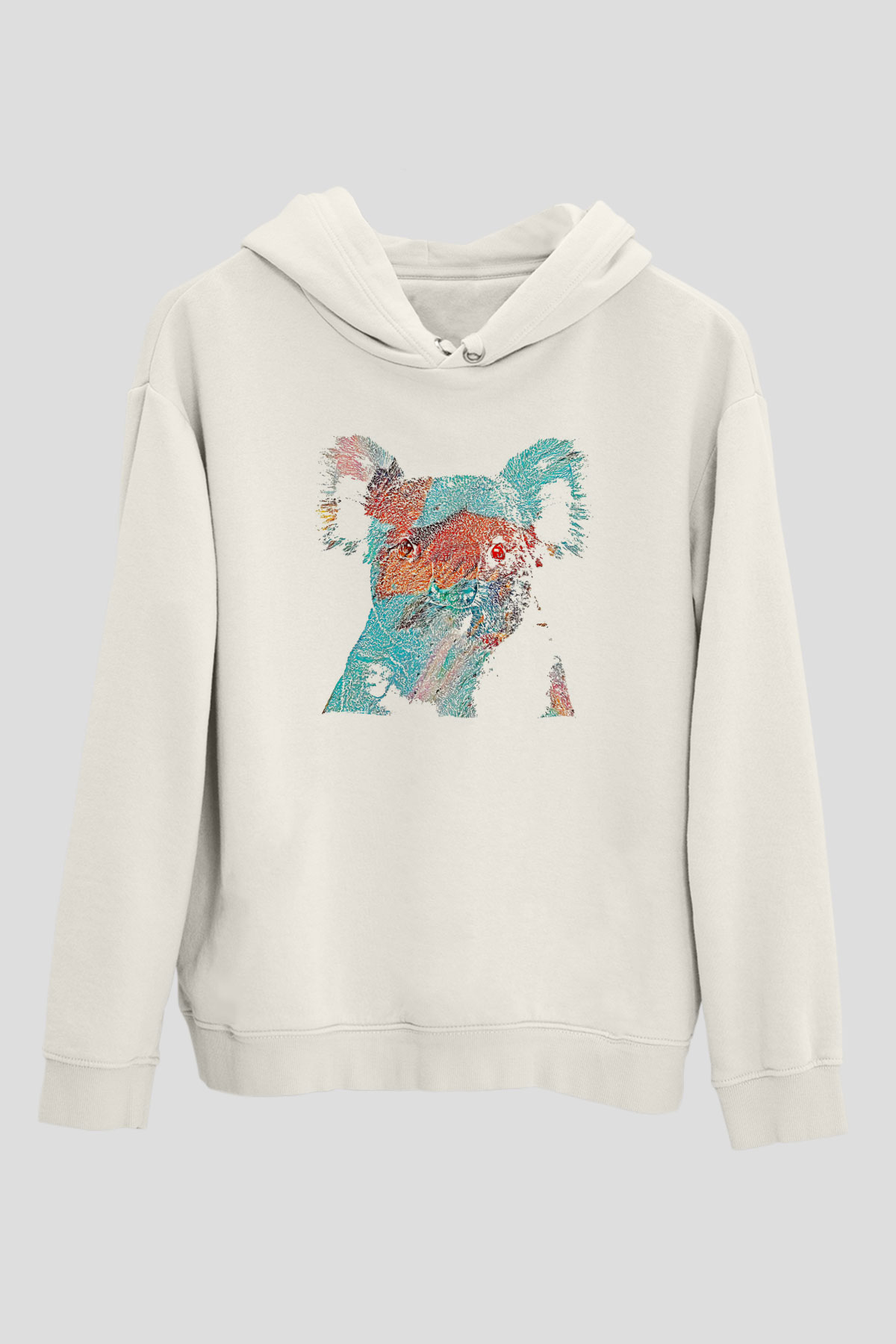 Koala Baskılı Beyaz Unisex Hoodie