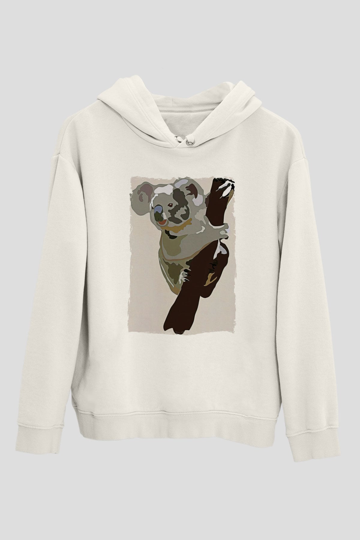 Koala Baskılı Beyaz Unisex Hoodie