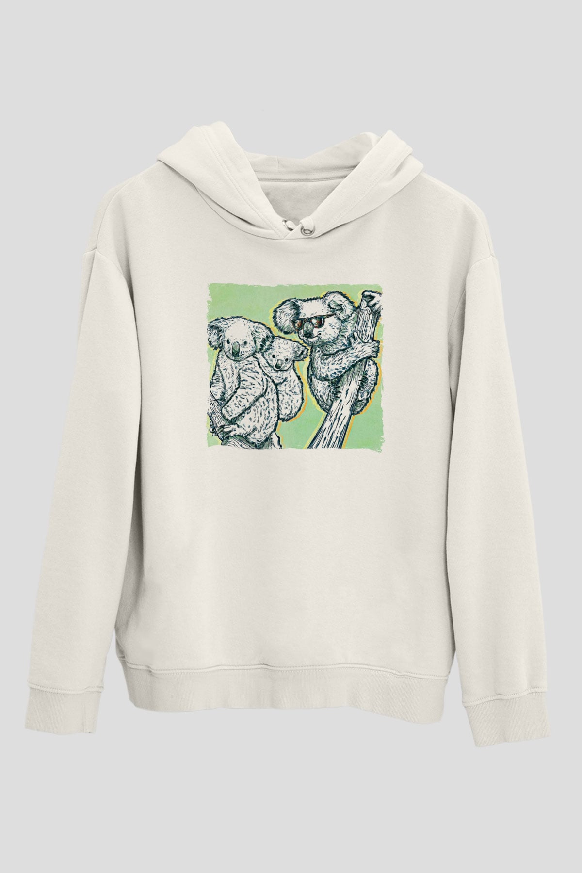 Koala Baskılı Beyaz Unisex Hoodie