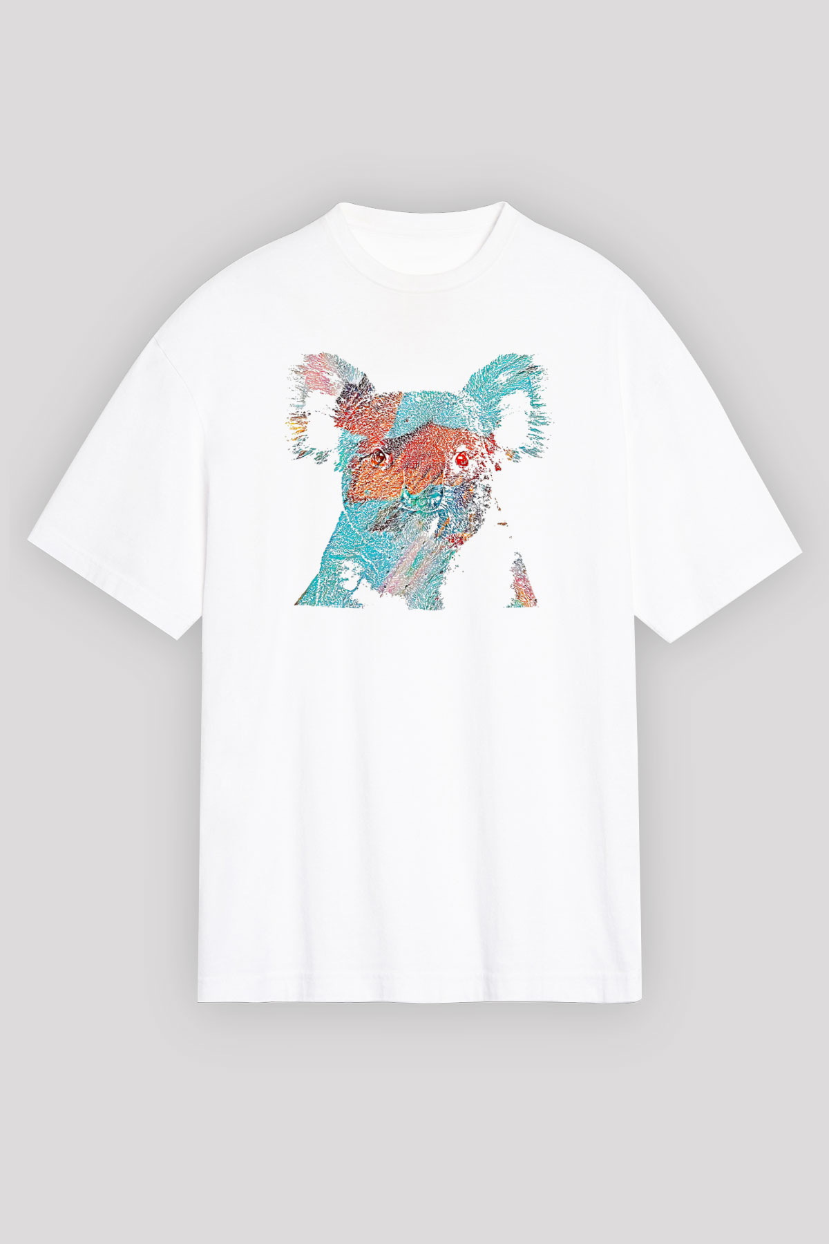 Koala Baskılı Beyaz Unisex Oversize Tişört - Tshirt
