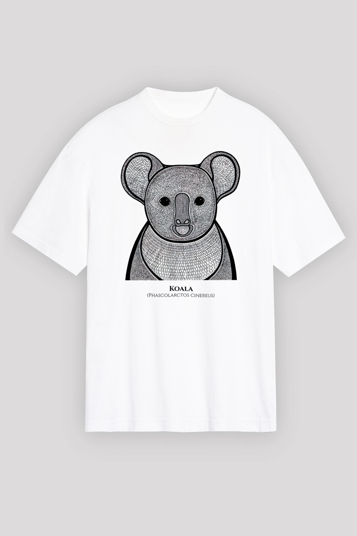 Koala Baskılı Beyaz Unisex Oversize Tişört - Tshirt