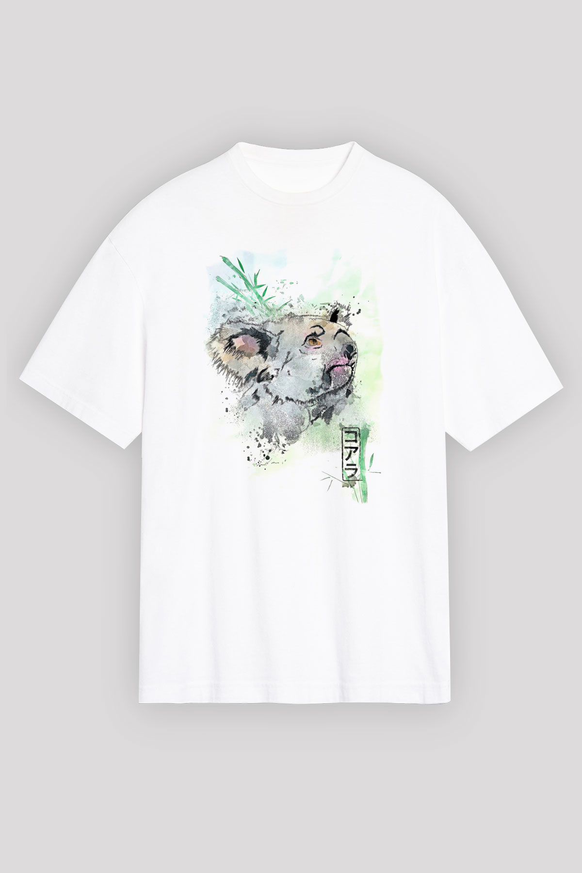 Koala Baskılı Beyaz Unisex Oversize Tişört - Tshirt