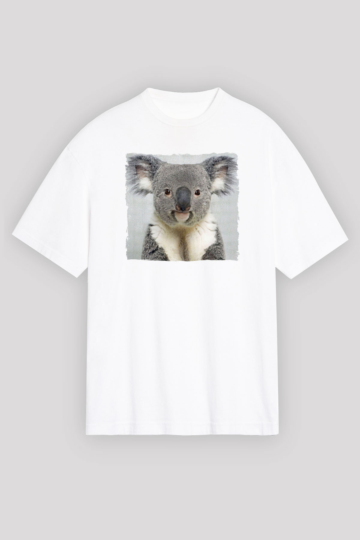 Koala Baskılı Beyaz Unisex Oversize Tişört - Tshirt