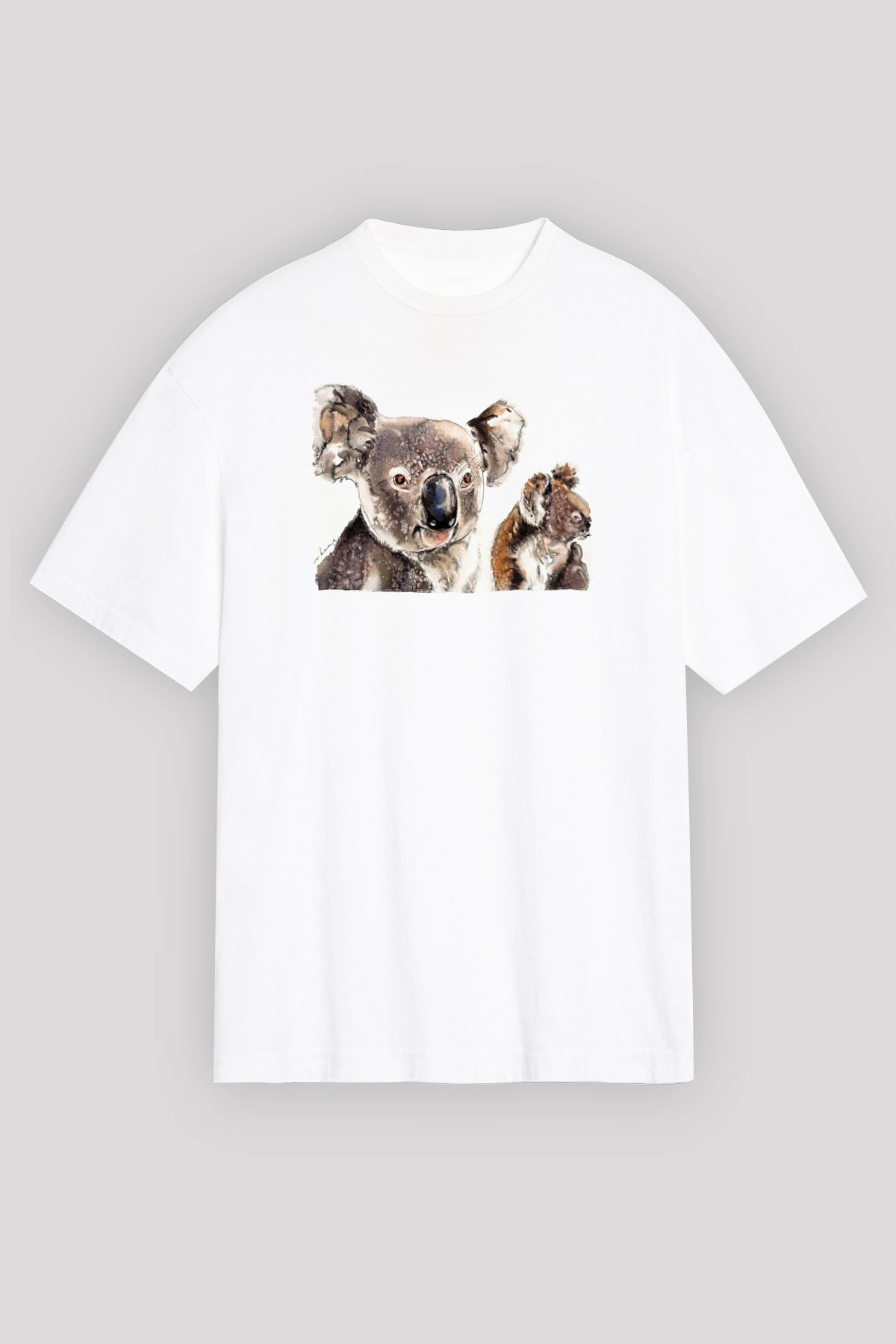 Koala Baskılı Beyaz Unisex Oversize Tişört - Tshirt