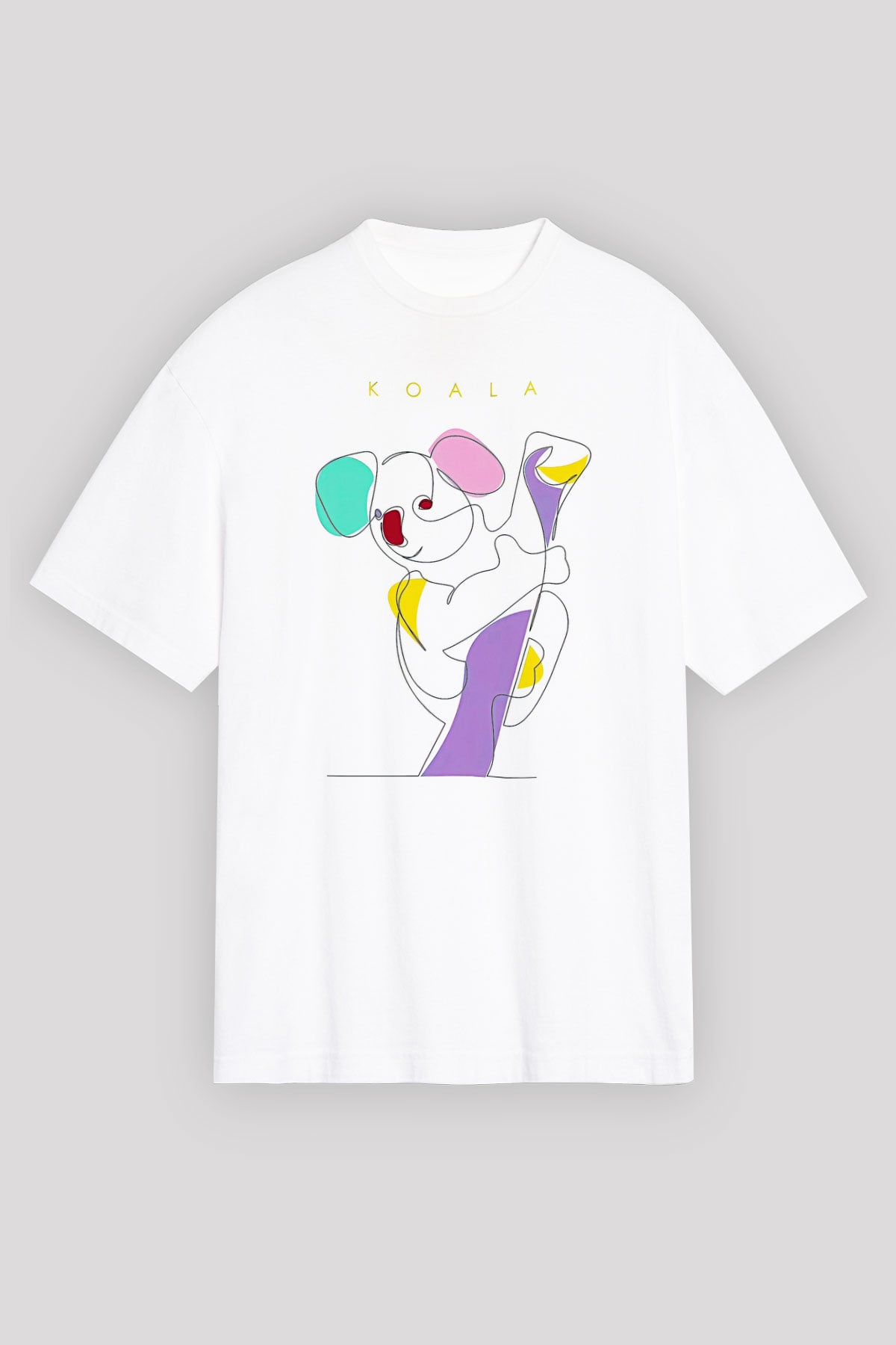 Koala Baskılı Beyaz Unisex Oversize Tişört - Tshirt