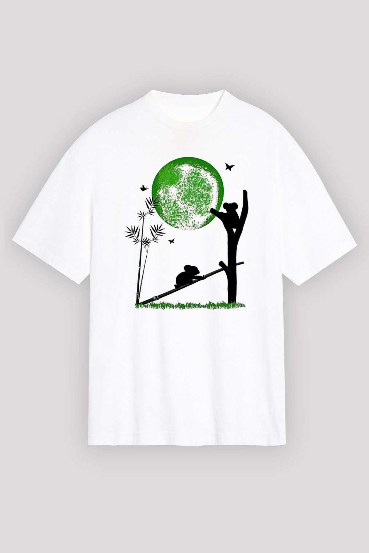 Koala Baskılı Beyaz Unisex Oversize Tişört - Tshirt