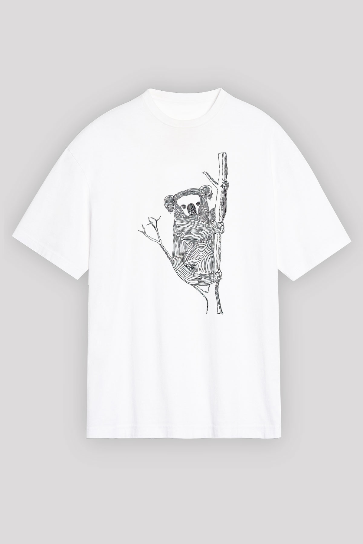 Koala Baskılı Beyaz Unisex Oversize Tişört - Tshirt