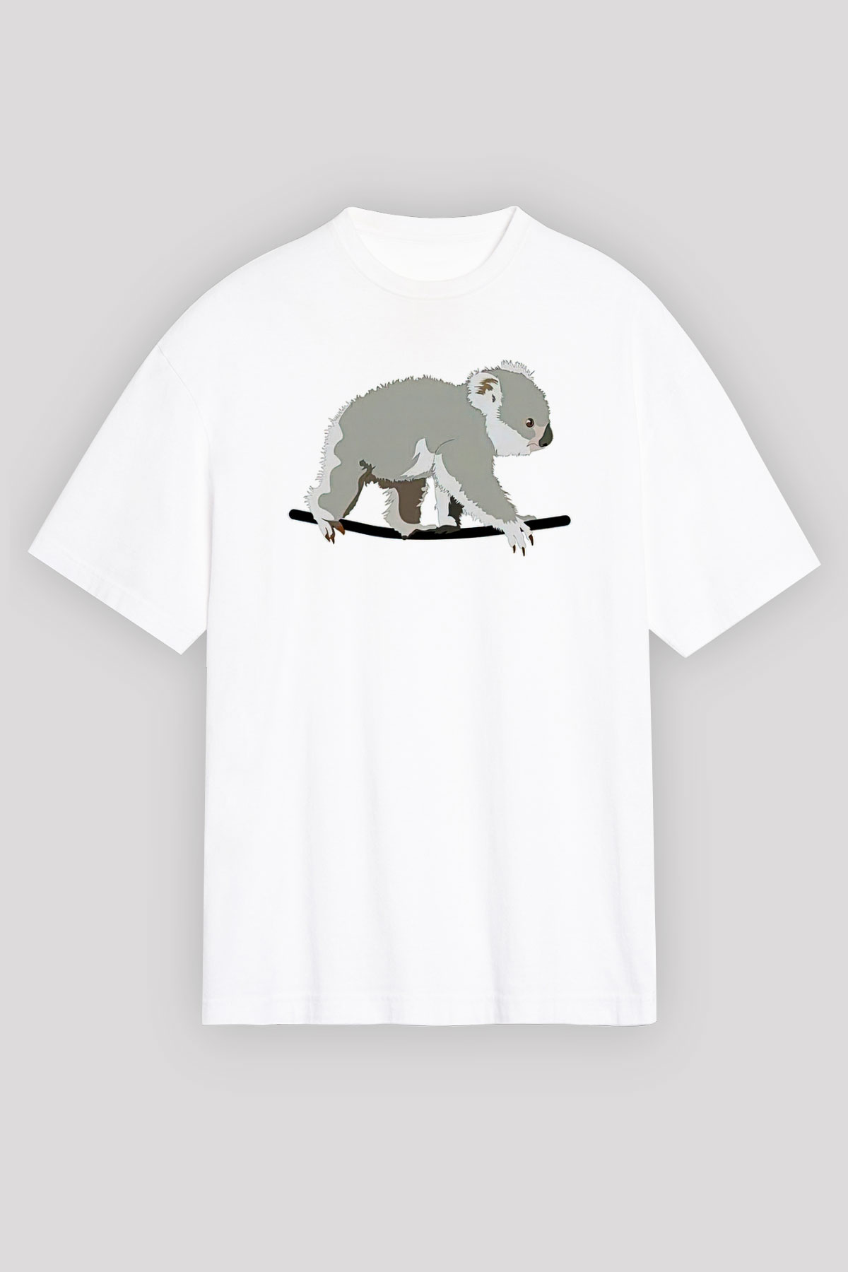 Koala Baskılı Beyaz Unisex Oversize Tişört - Tshirt