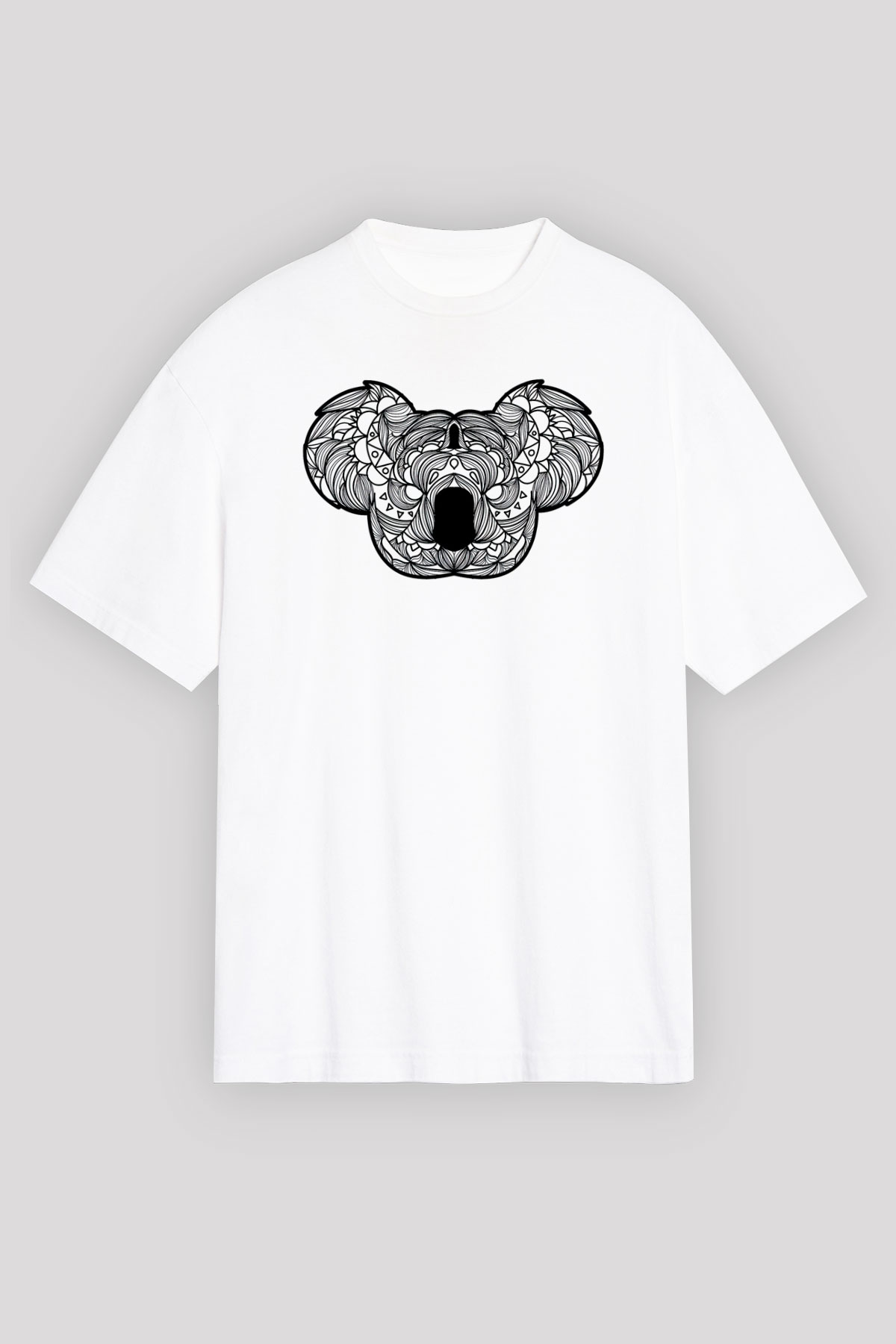 Koala Baskılı Beyaz Unisex Oversize Tişört - Tshirt